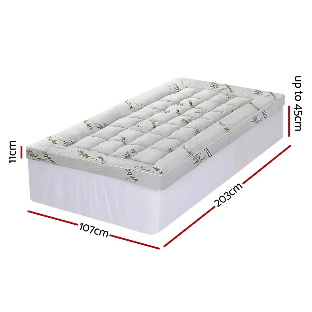 2 Giselle Bedding 1500GSM Pillowtop Mattress Topper Bamboo Mattress Pad for Back Pain Relief - King Single Bed - White, 2 of 9