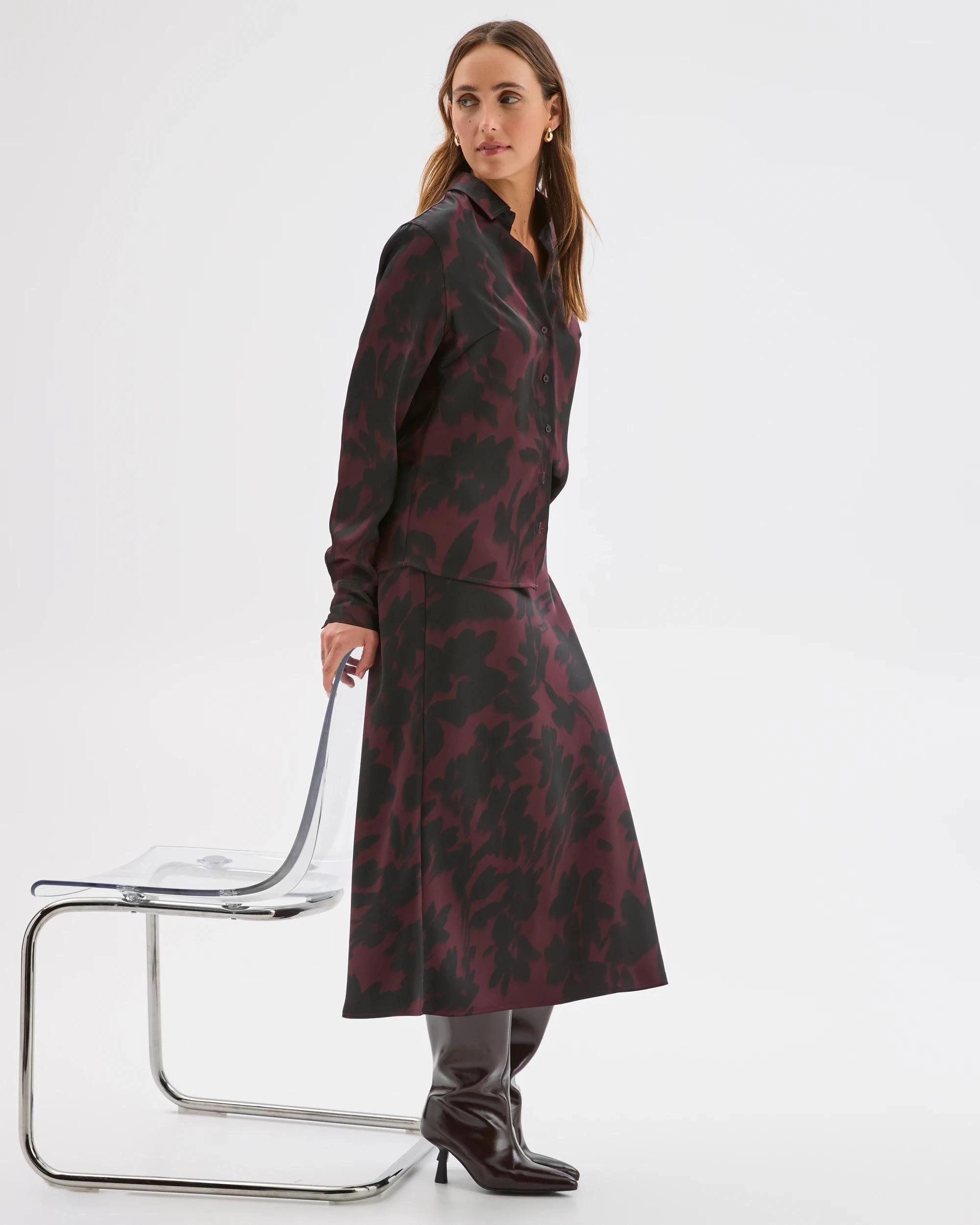 4 Preview Satin Bias Cut Midi Skirt CHOCOLATE BLUR FLORAL, 4 of 7