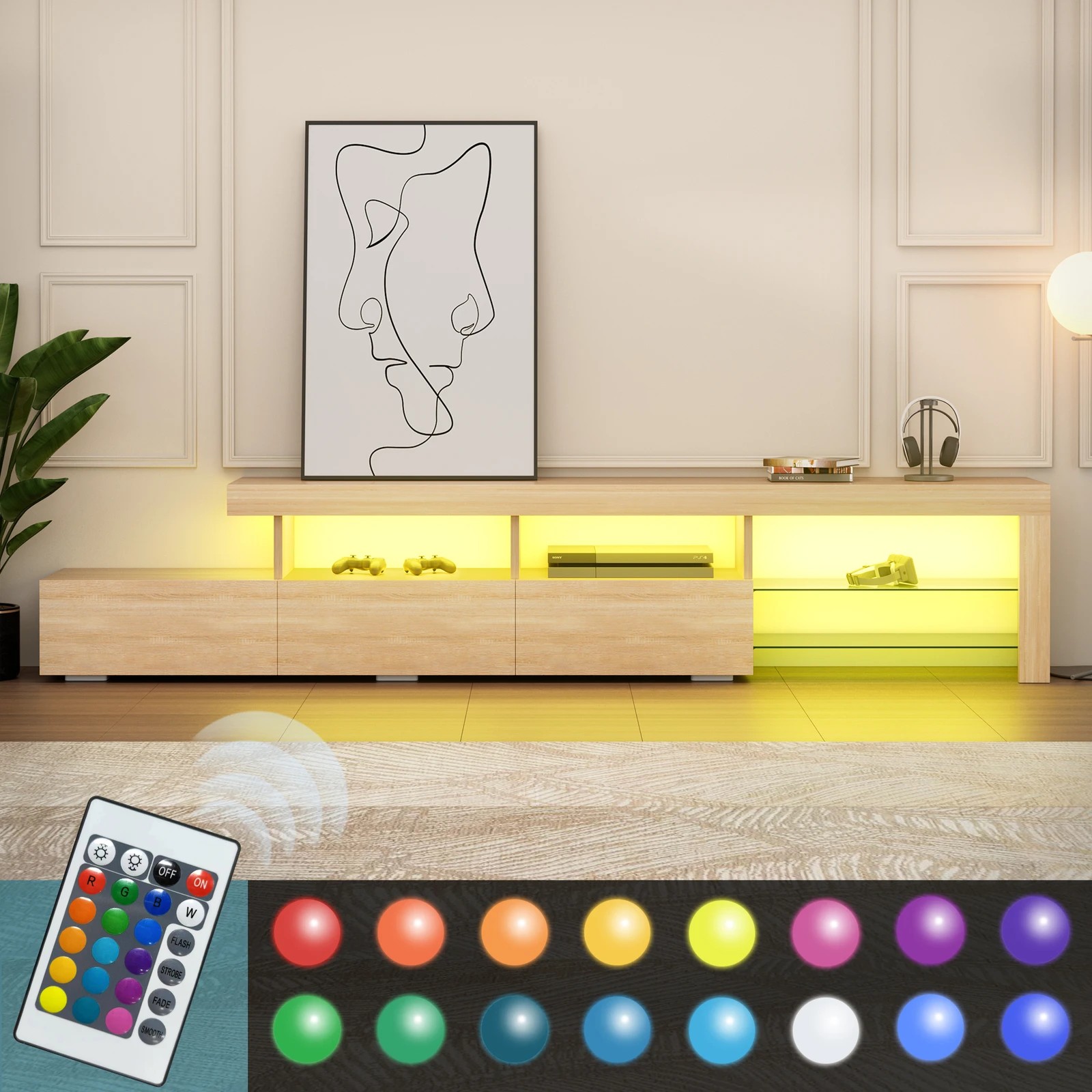 6 Alfordson Entertainment Unit 220cm TV Stand LED Light Storage Drawer - Oak, 6 of 10