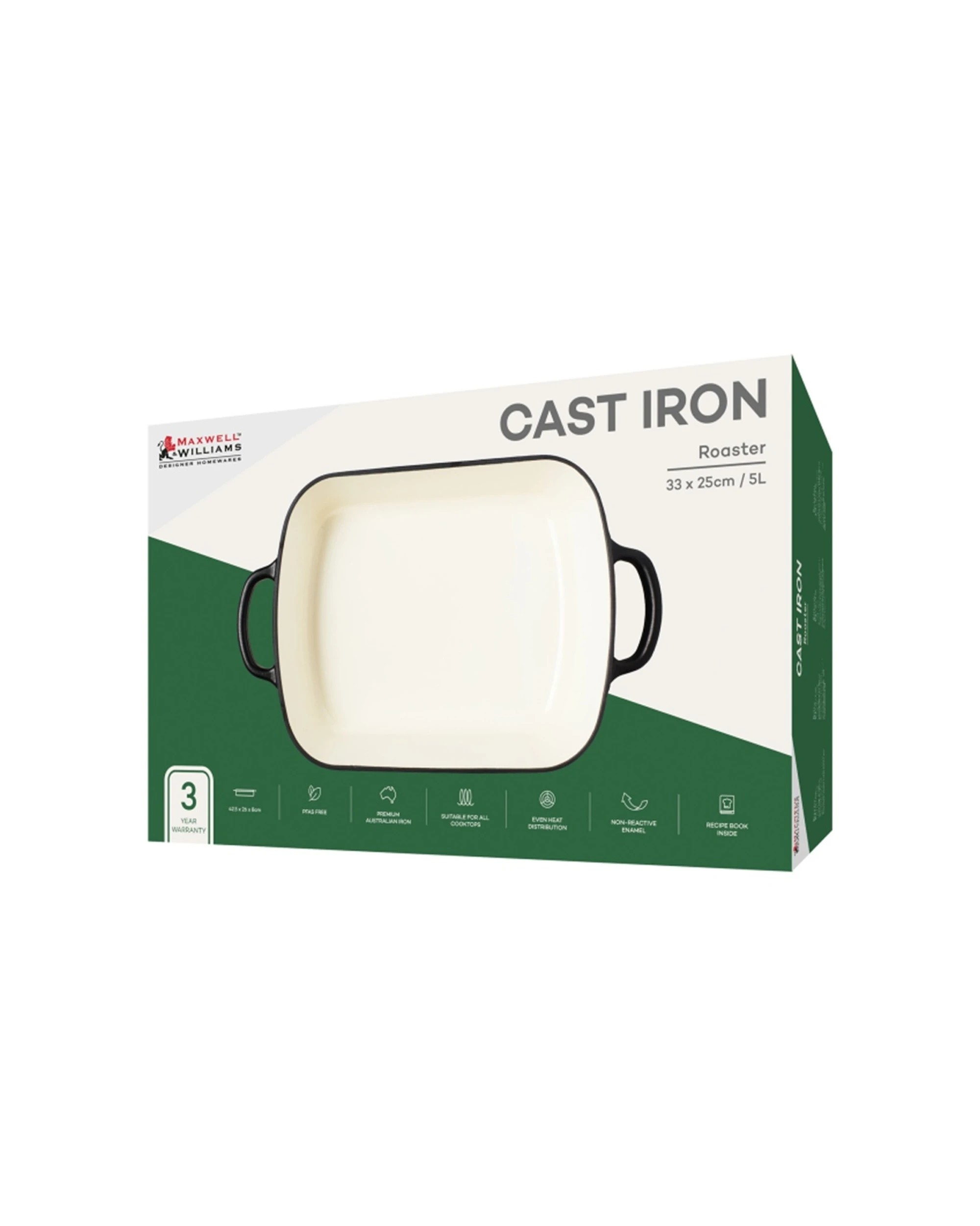 5 Maxwell & Williams Cast Iron Roaster 5L Bakeware Oven Safe 33x25cm English Racing - Green, 5 of 5
