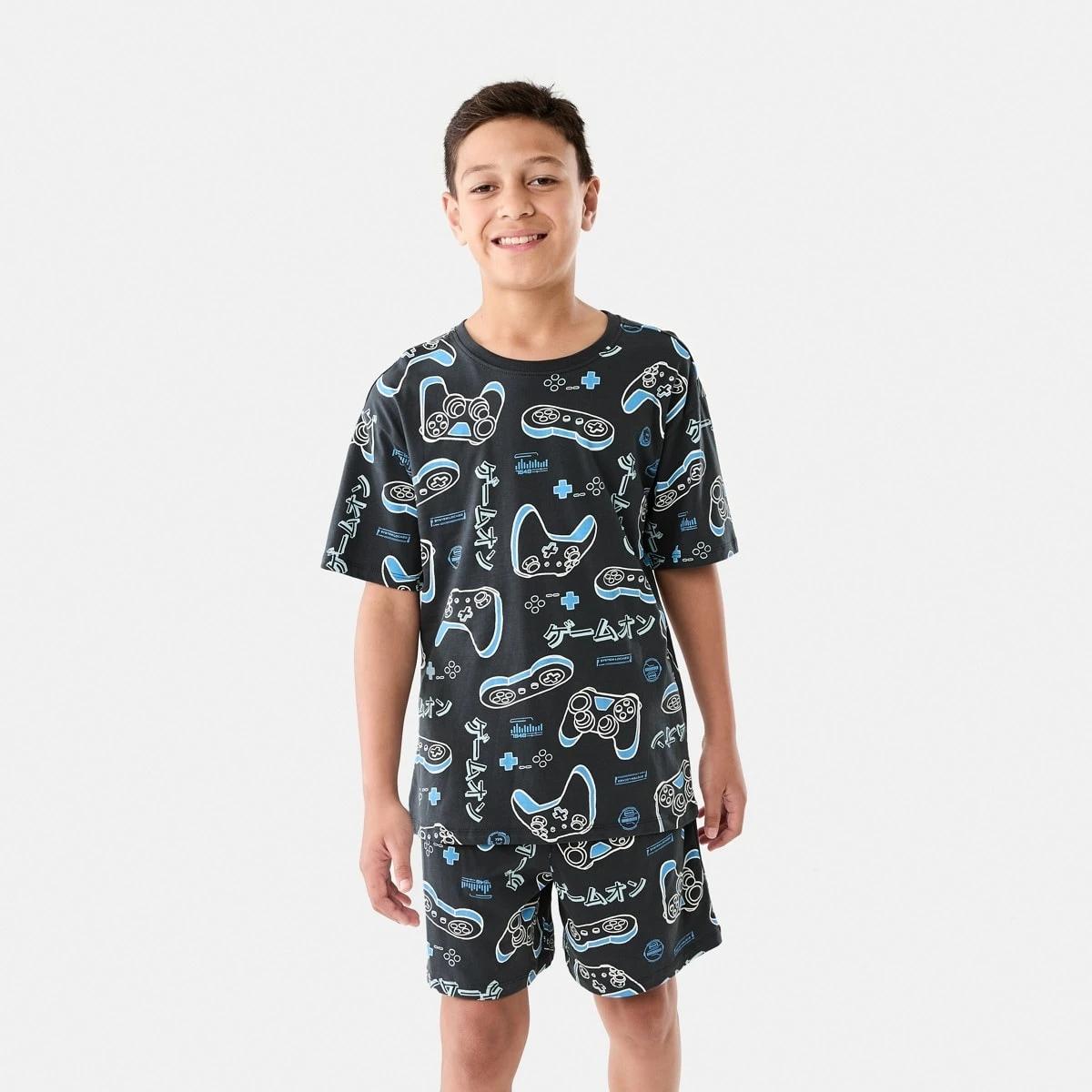 1 Short Sleeve Jersey Pyjama Set GREY GAMING, 1 of 10