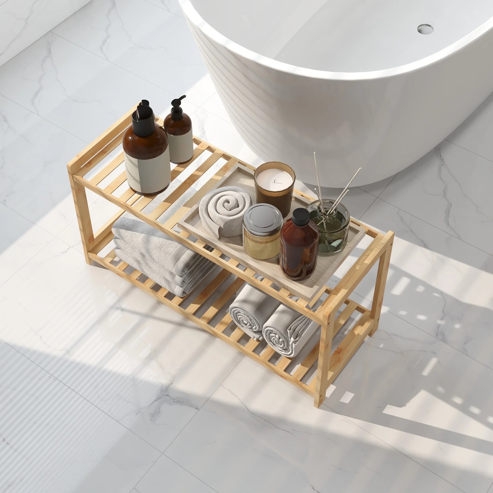 1 Casa Decor 2 Tier Bamboo Shoe Stool - Brown, 1 of 10