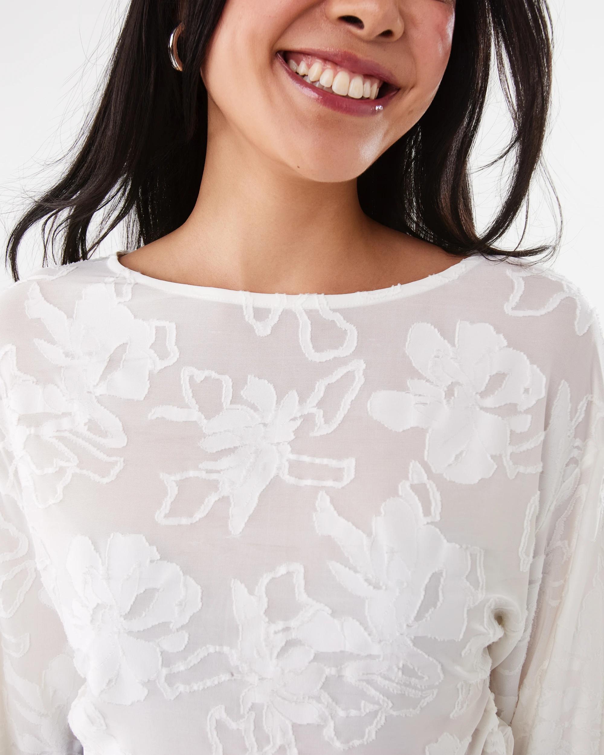 6 Long Sleeve Jacquard Top Cld White, 6 of 7