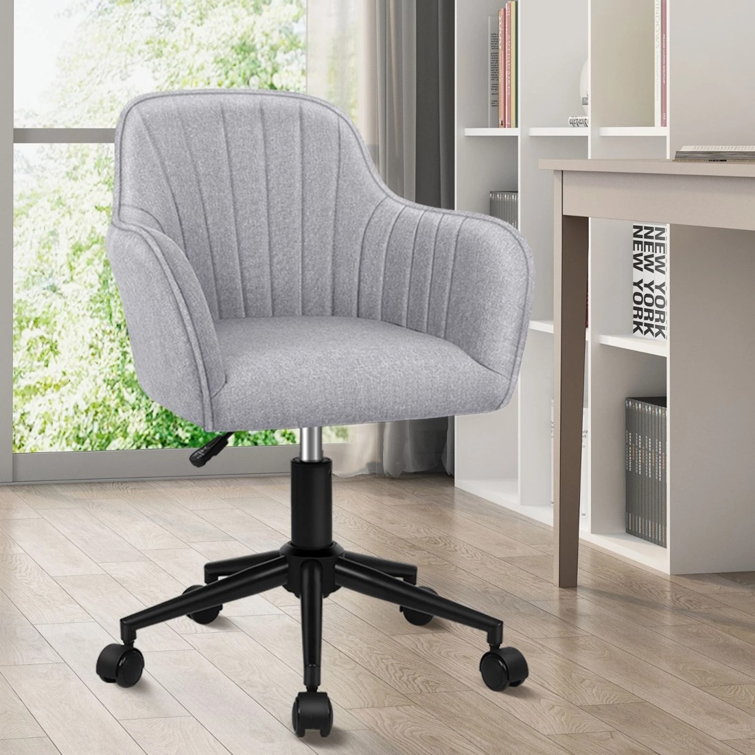 10 Alfordson Office Chair Fabric Armchair Computer Swivel Adult Kids - Grey, 10 of 10