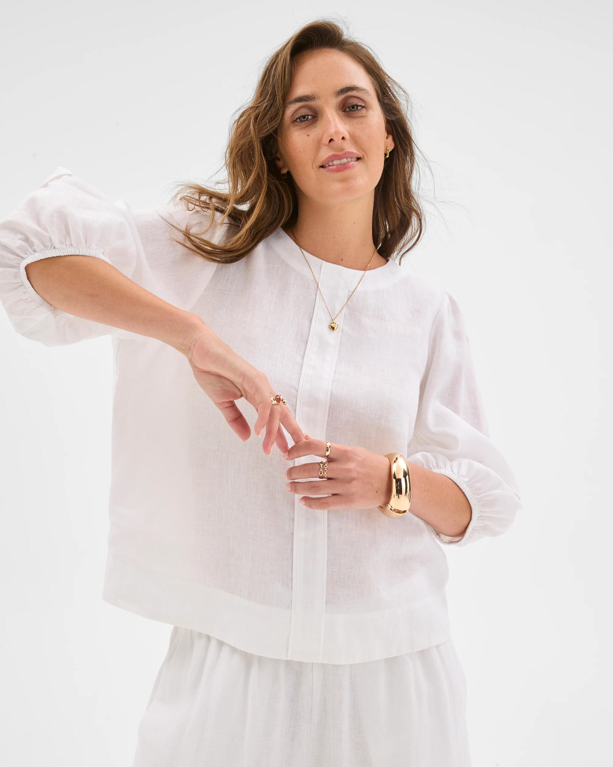 4 Target Woman European Linen Popover Blouse WHITE, 4 of 6