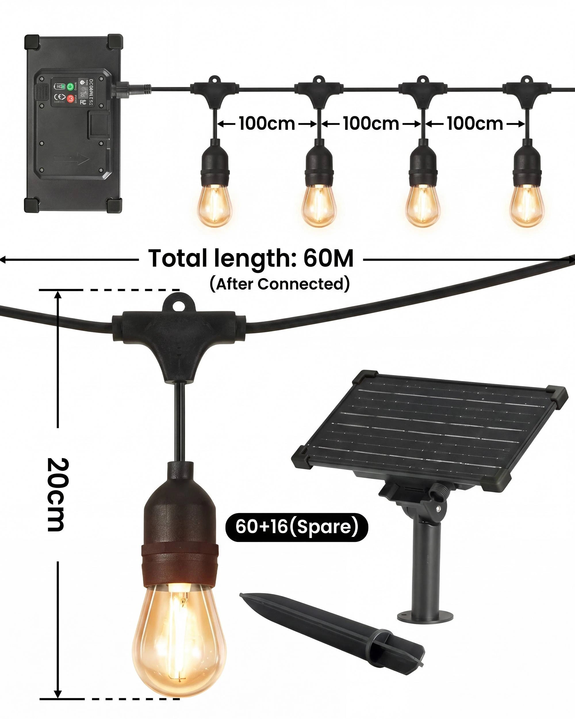 8 ZUNI 30M Solar Festoon Lights Outdoor Garden w/ 30+8 Shatterproof Bulbs, 8 of 8