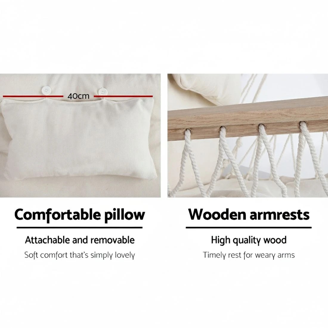 5 Gardeon Hammock Chair Hanging with Armrest Camping Hammocks - Beige, 5 of 7