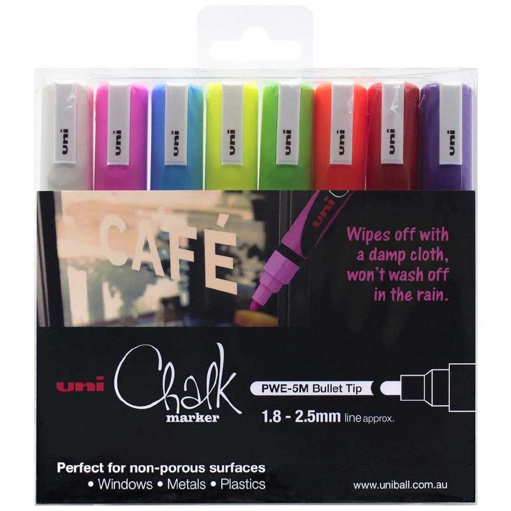 1 Uni Liquid Chalk Marker Bullet Assorted 8 Pack, 1 of 2