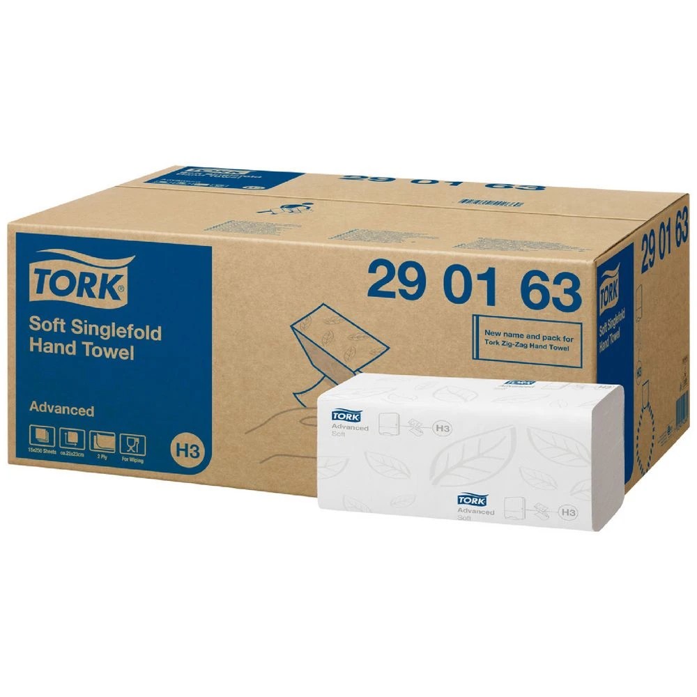 1 Tork H3 Singlefold Hand Towels 2 Ply 15 x 250 Sheets, 1 of 2