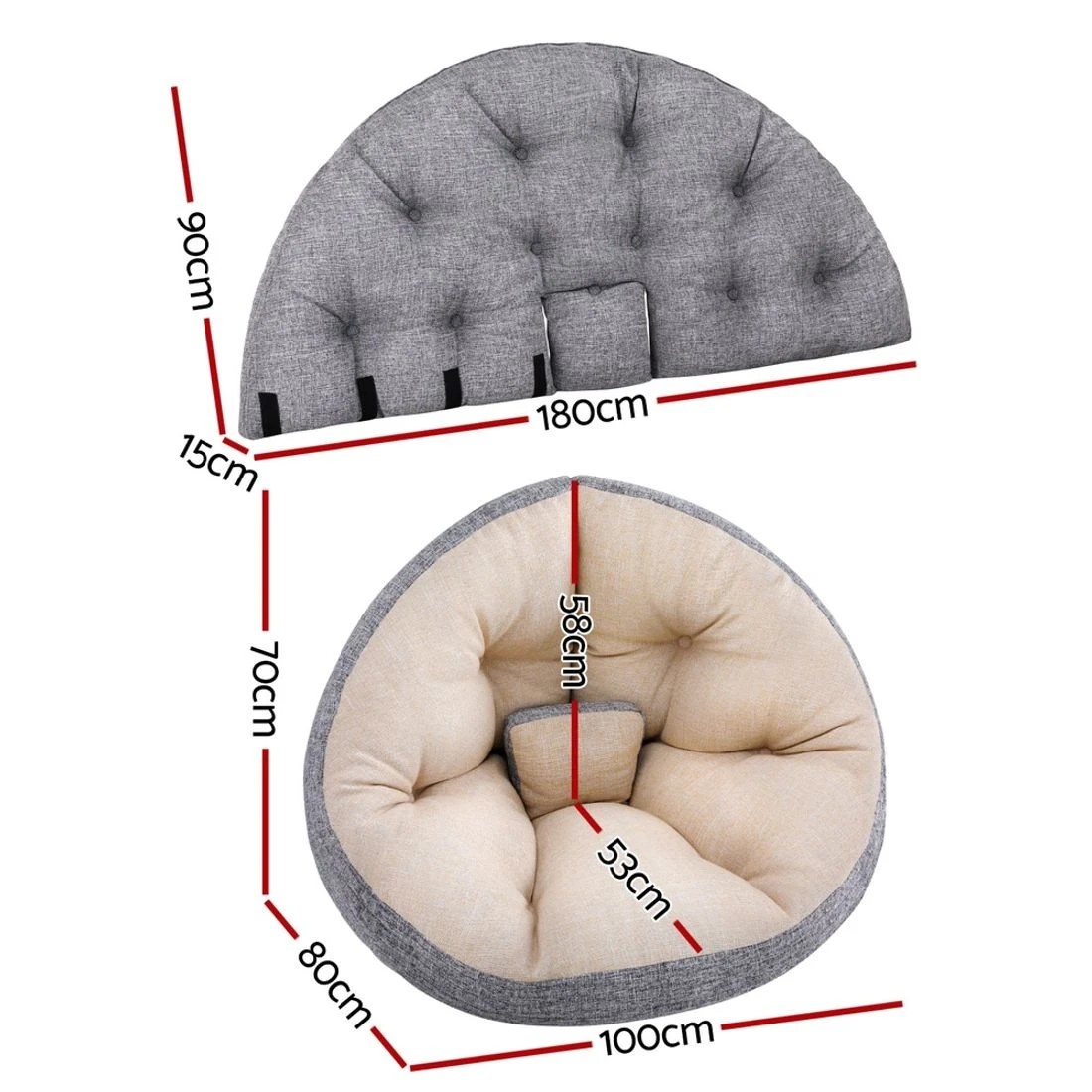 2 Artiss Floor Lounge Sofa Bed Chair Foldable Washable - Beige, 2 of 5