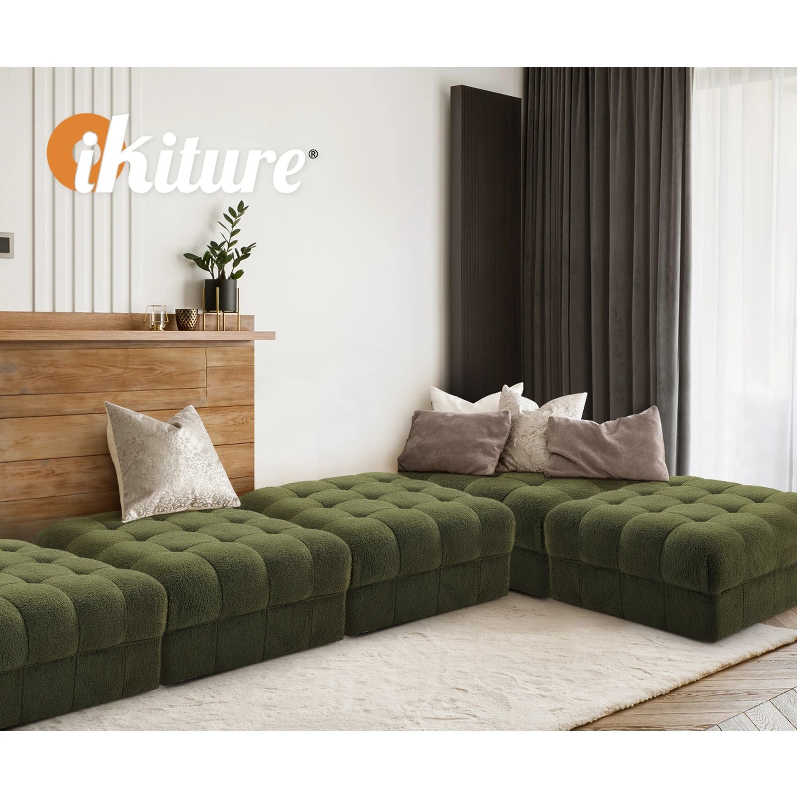 7 Oikiture 1 Seater Boucle Modular Ottoman Lounge Chair Armless Tofu
 - Green, 7 of 10