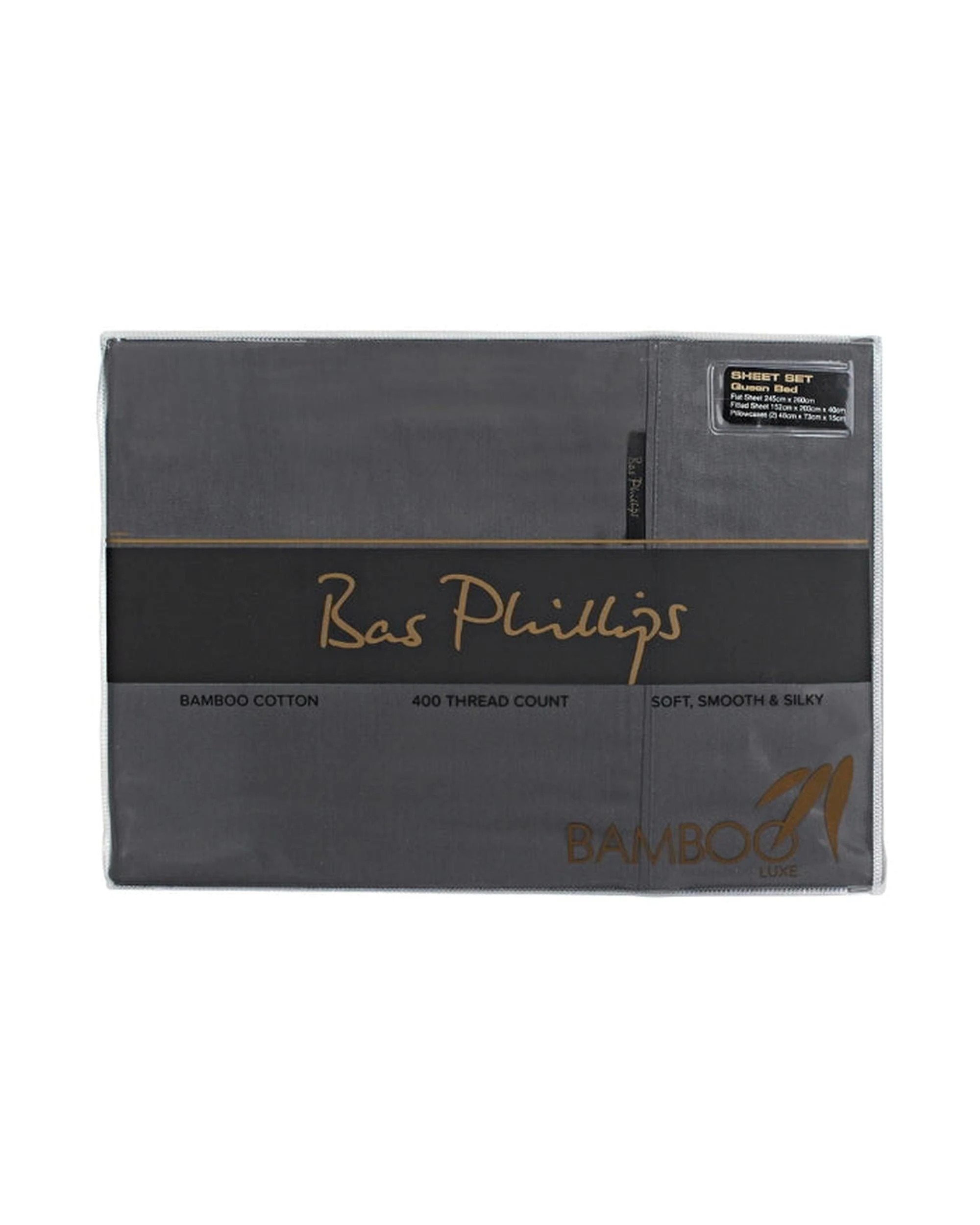 3 Bas Phillips Bamboo & Cotton 400Tc Blend Sheet Set - Queen Bed - Charcoal, 3 of 4