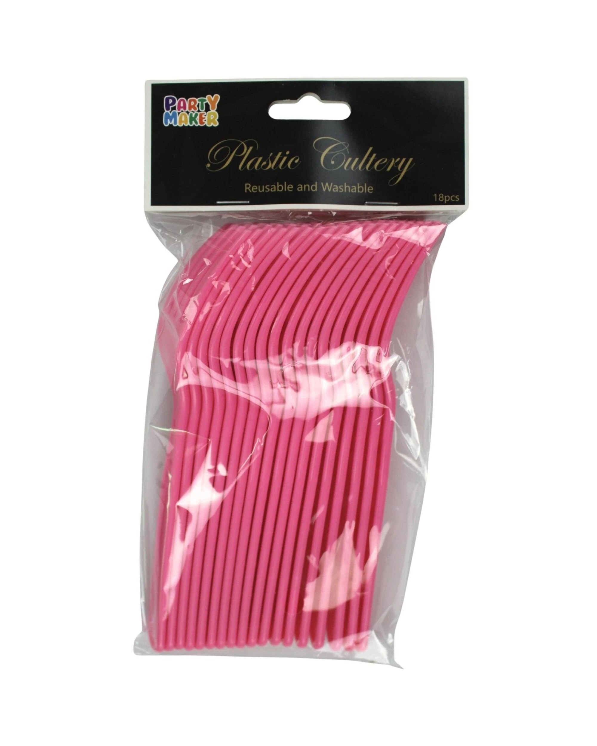3 Party Maker Hot Reusable Plastic Forks Pack of 18 - Pink, 3 of 4