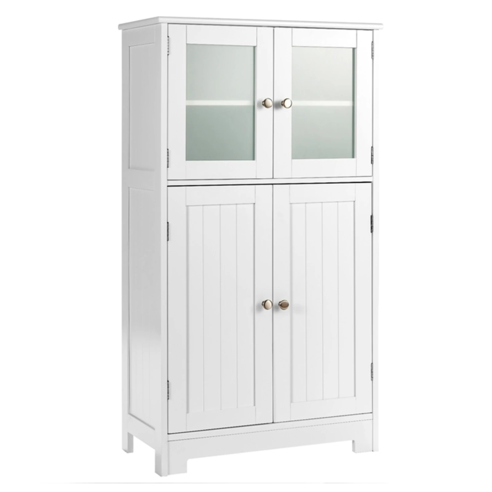 1 Costway Bathroom Cabinet Toilet Storage Cupboard Organizer w/Shelf & 4 Doors - White, 1 of 3