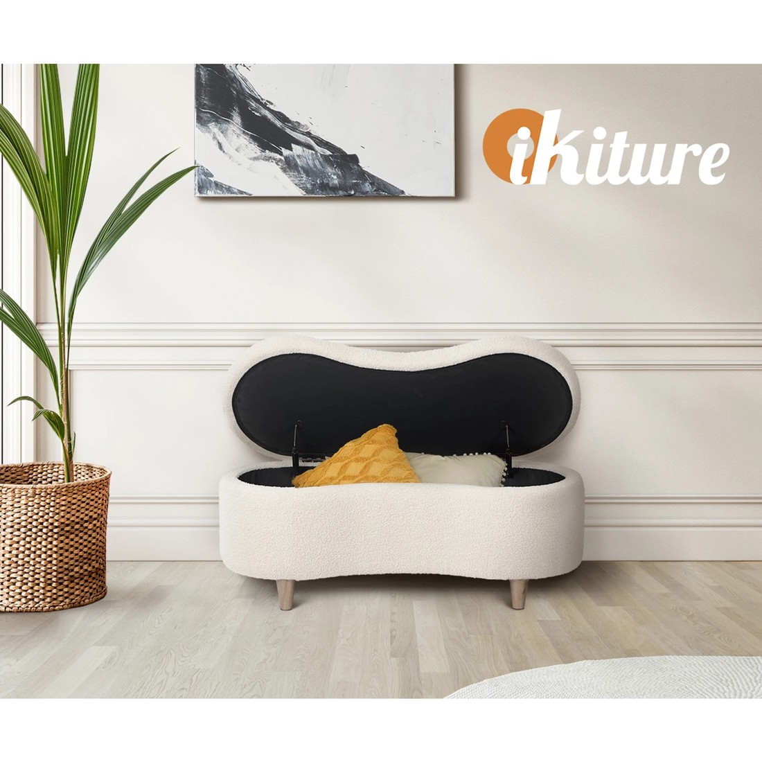 6 Oikiture Storage Ottoman CASHEW Shape Boucle - Beige, 6 of 10