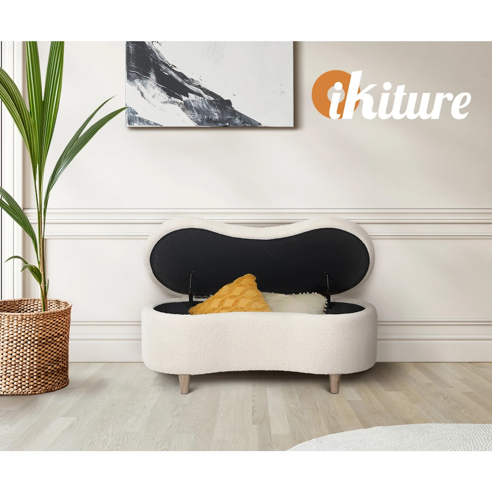 6 Oikiture Storage Ottoman CASHEW Shape Boucle - Beige, 6 of 10