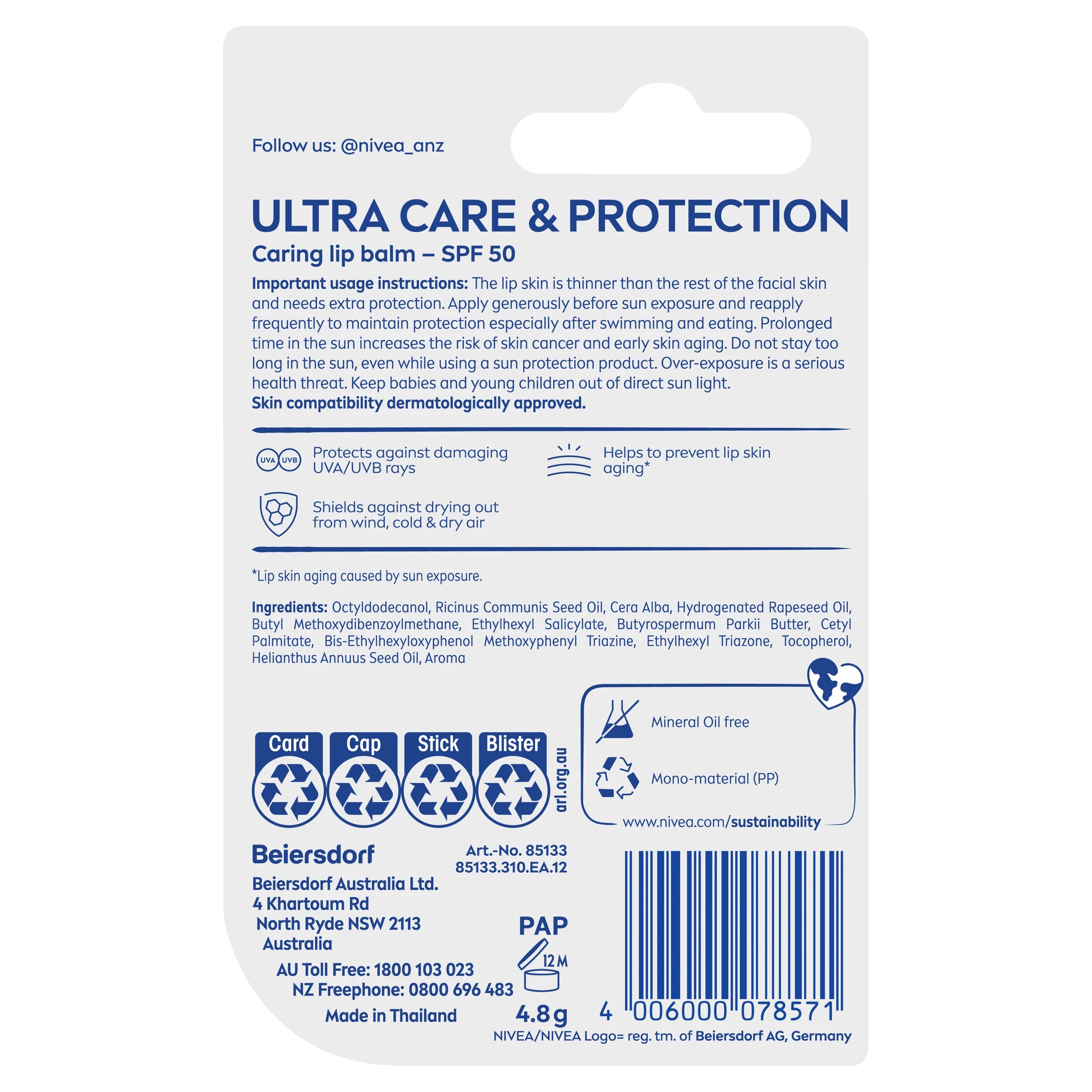 9 Nivea Ultra Care and Protection SPF 50 Lip Balm 4.8g, 9 of 9