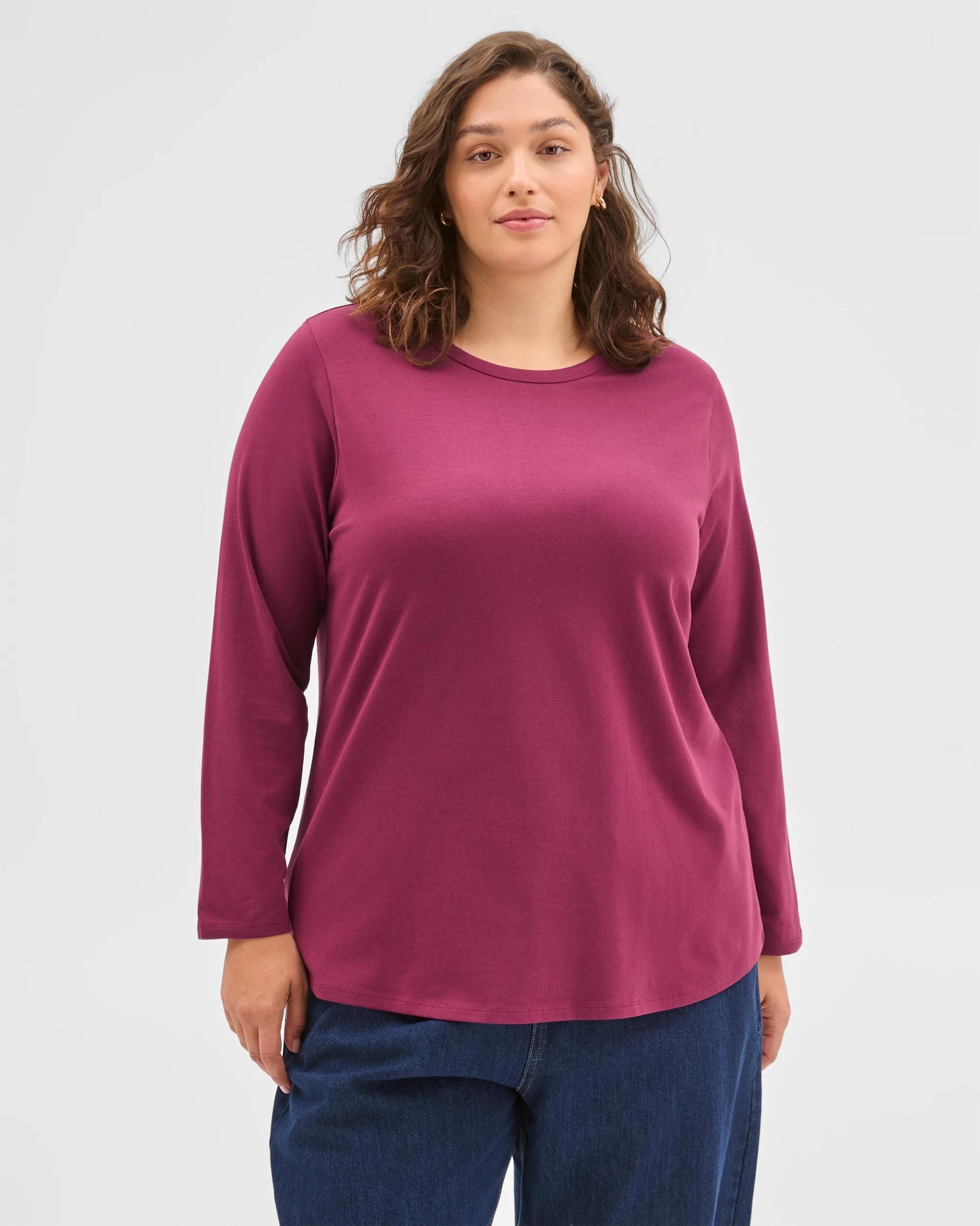 3 Target Plus Size Australian Cotton Long Sleeve Crew T-Shirt BOYSENBERRY, 3 of 6