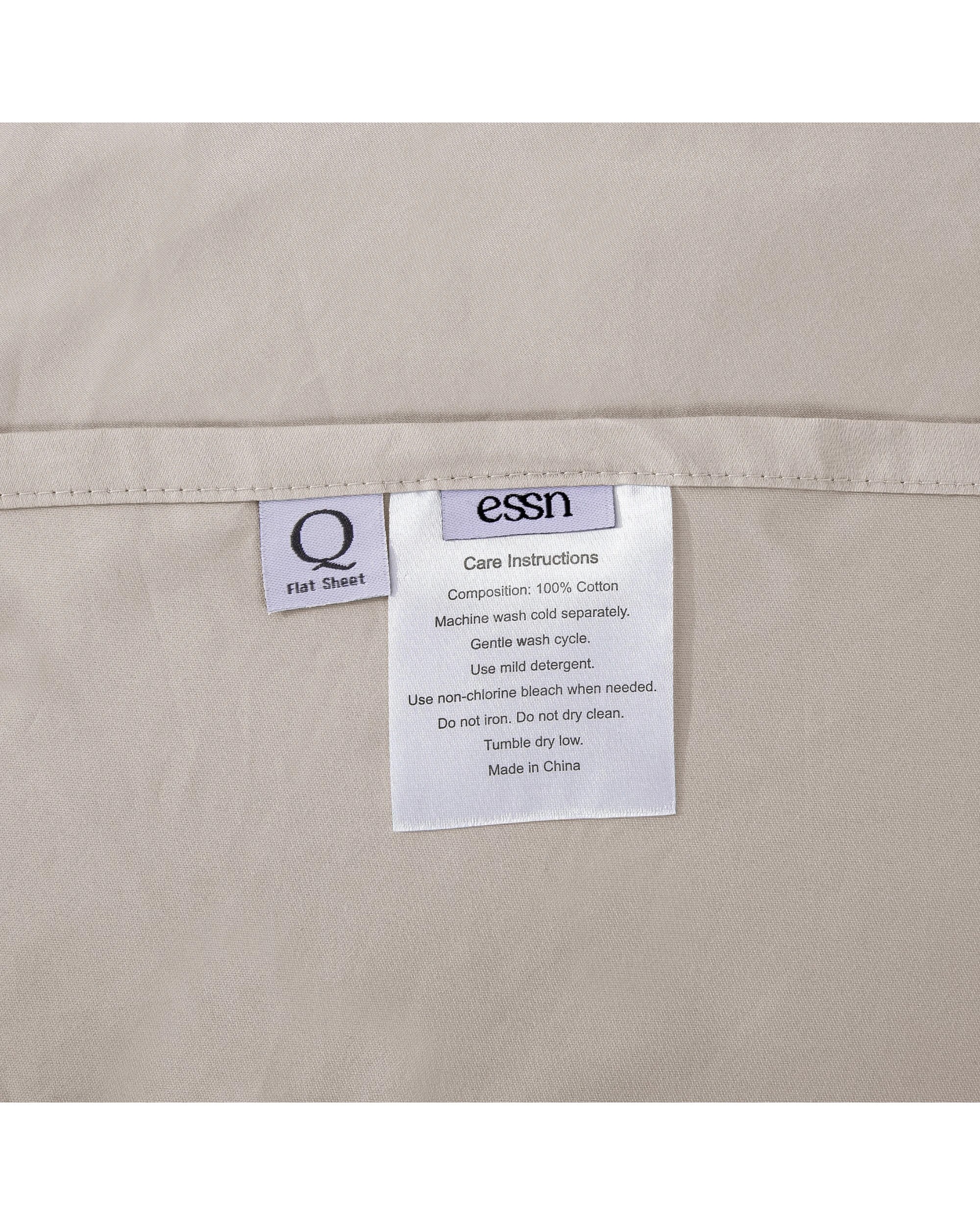 5 ESSN 500TC Cotton Sateen Flat Sheet - Queen Bed - Stone, 5 of 5