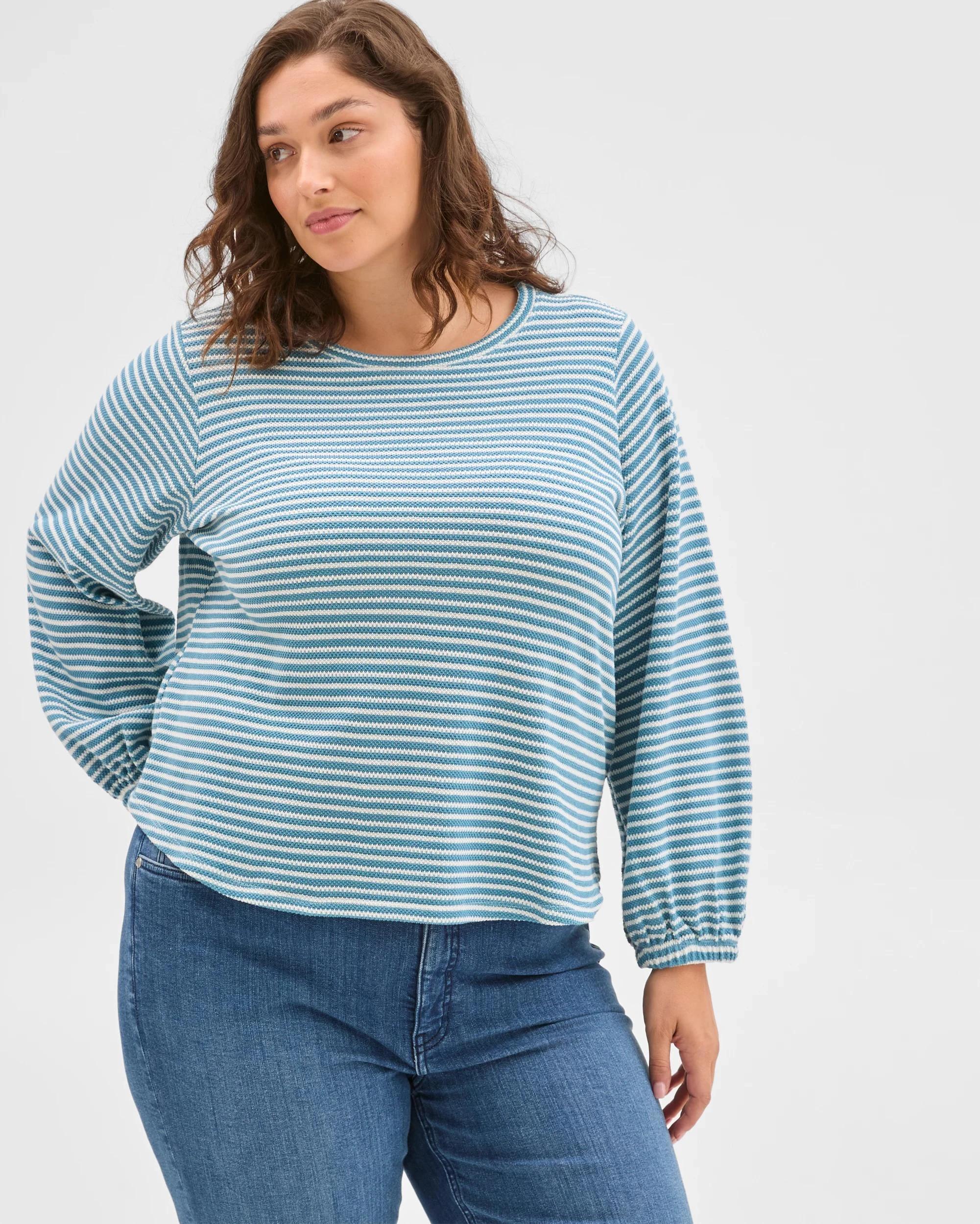 2 Target Curve Plus Size Australian Cotton Long Sleeve Stripe Textured Top SEA TEAL/CLOUD DANCER, 2 of 6