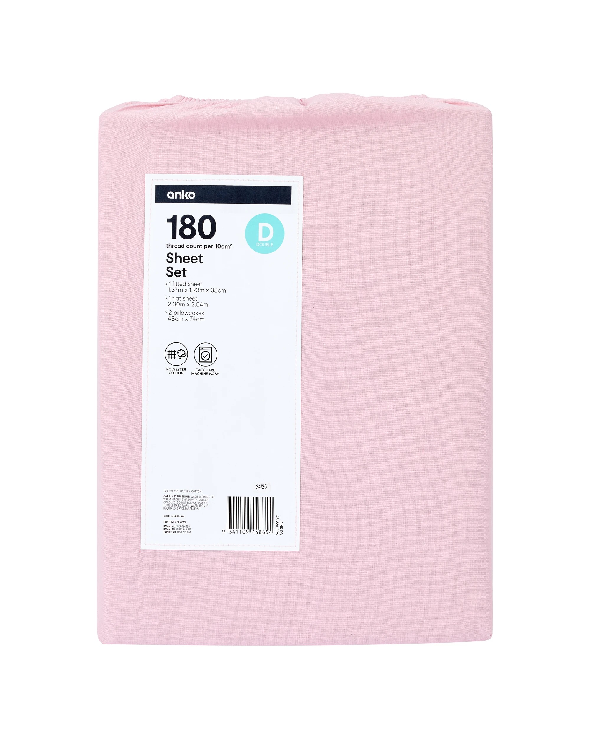7 180 Thread Count Sheet Set - Double Bed, Pink, 7 of 7