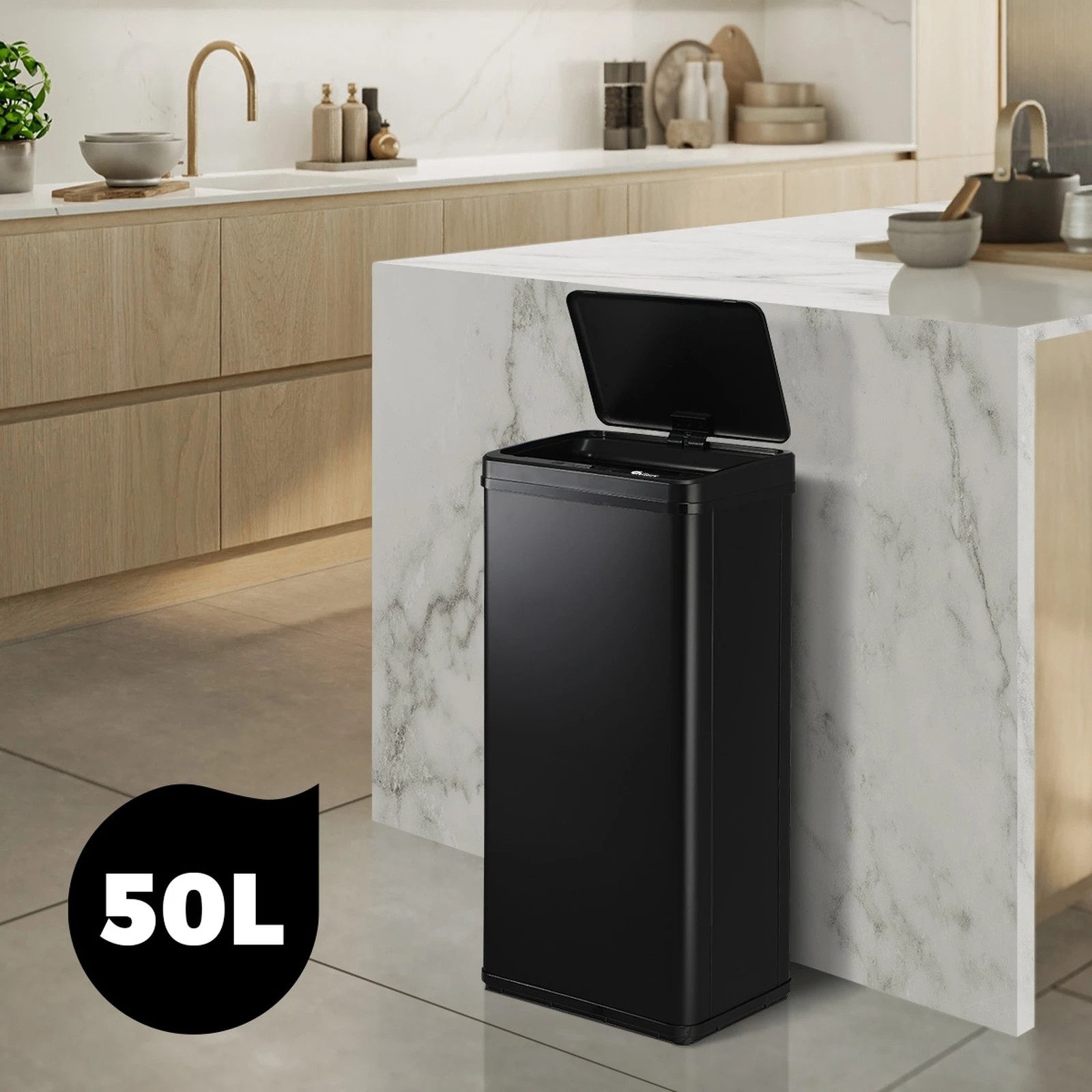 4 Oikiture 50L Motion Sensor Bin Automatic Rubbish Trash Can - Black, 4 of 10