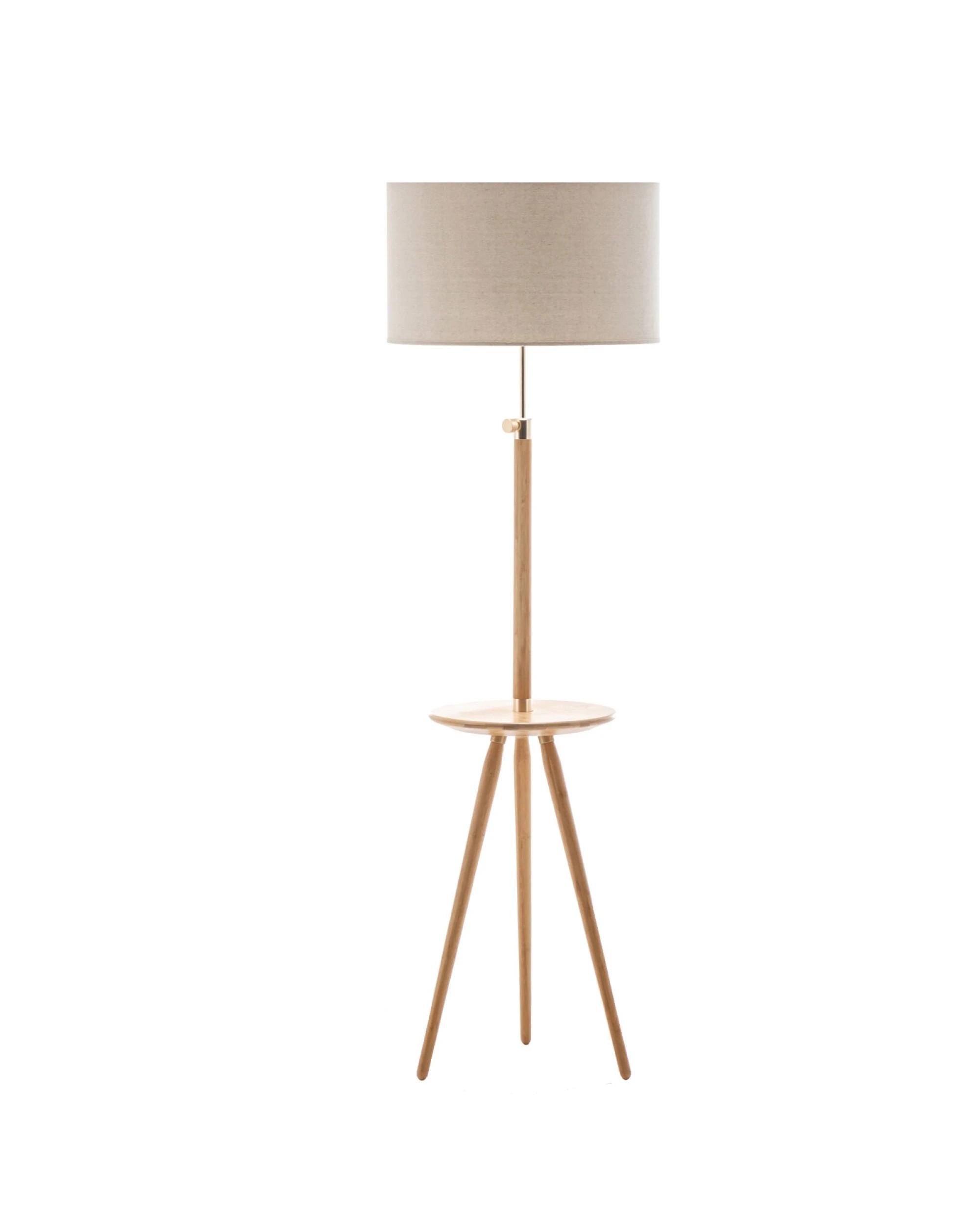 8 BR Home Adjustable Bamboo Tripod Floor Lamp with Linen Shade and Built-In Table, 8 of 9