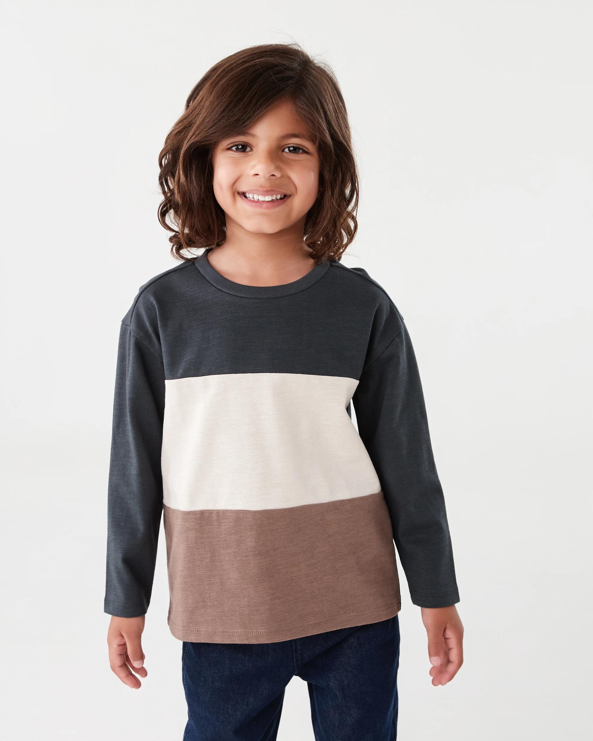 1 Long Sleeve Panel T-shirt Mlky Brwn, 1 of 7