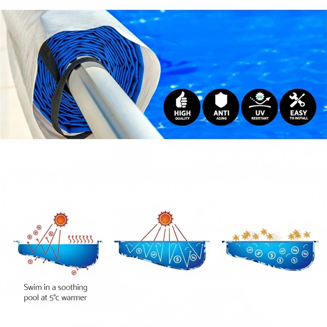 4 Aquabuddy Pool Cover 8x4.2m 400 Micron Swimming Pool Solar Blanket 5.5m Roller - Multi, 4 of 6