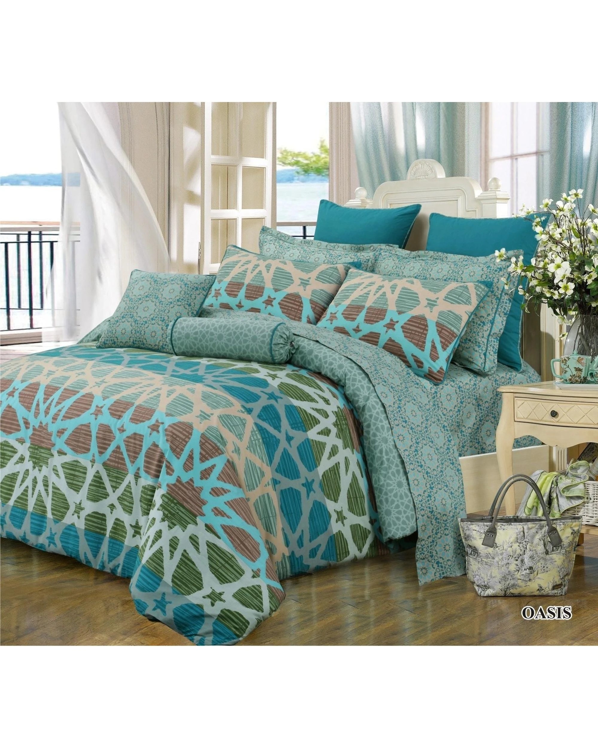 2 Amsons Oasis Quilt Cover Set, Green/Beige, 100% Cotton, Super King - Assorted, 2 of 2