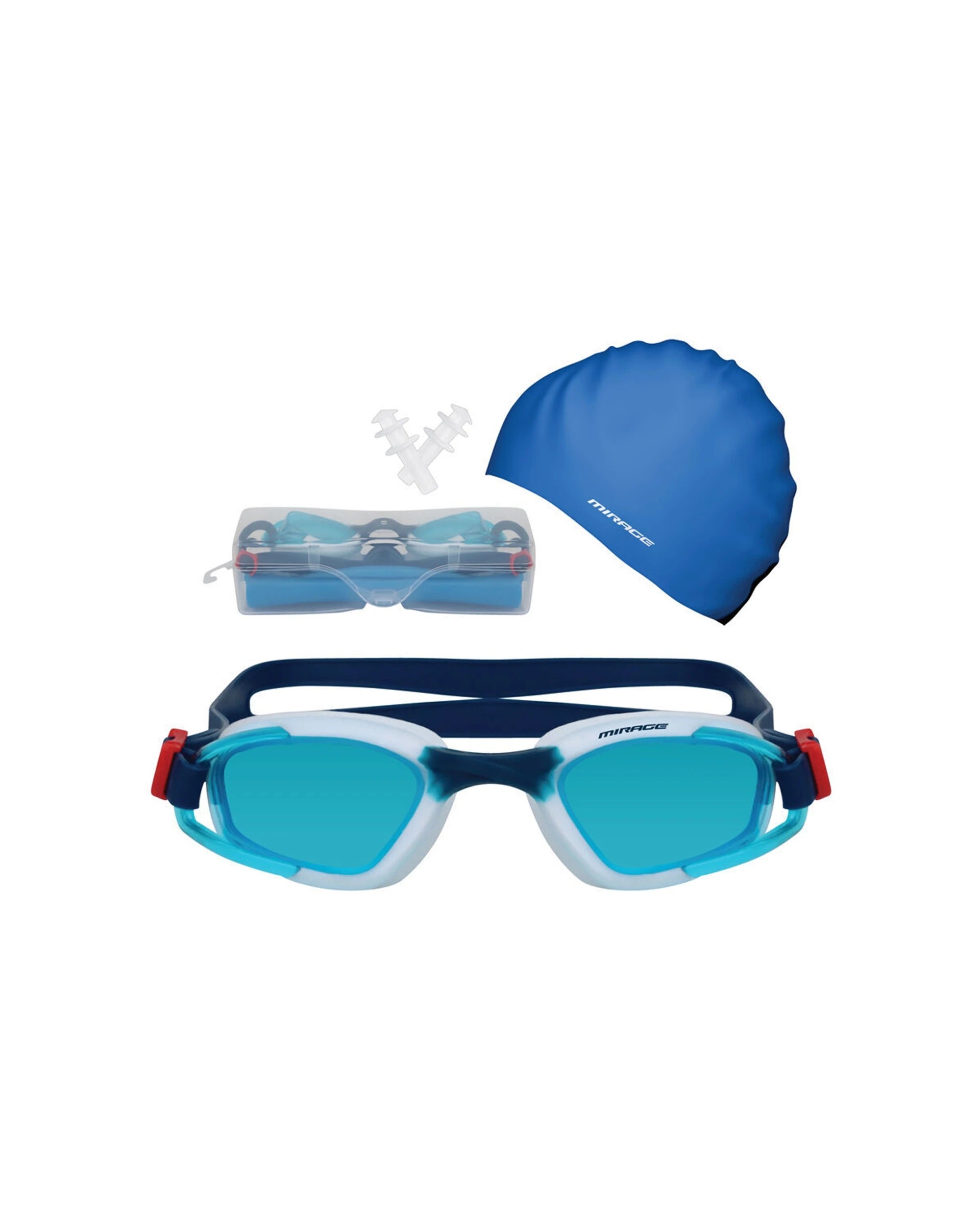2 Mirage 2PK Unisex Adult Goggles Swim Cap Ear Plugs Swimming Pack Anti Fog - White, 2 of 3