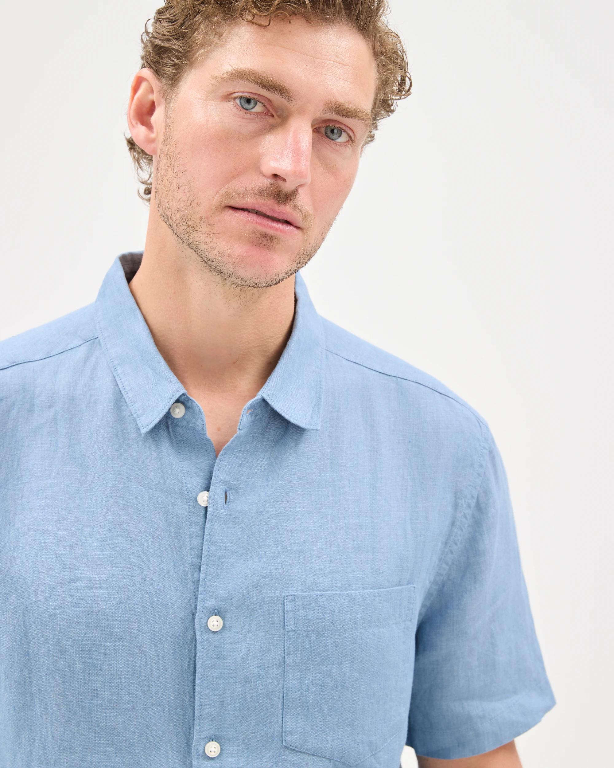 5 Target Man European Linen Short Sleeve Shirt DENIM BLUE, 5 of 6