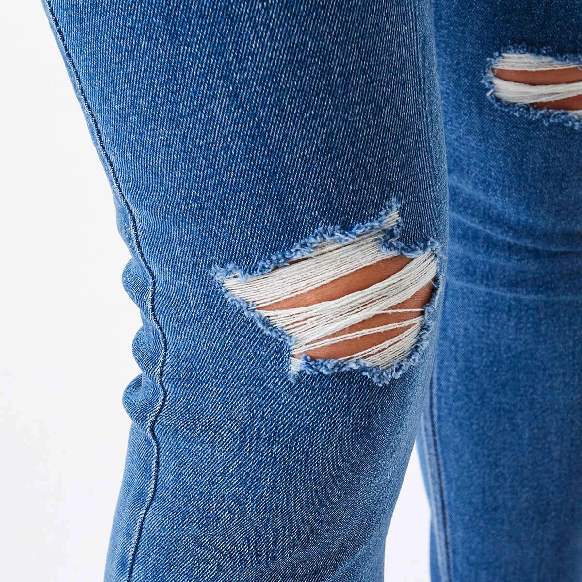 6 Distressed Skinny Jeans Mid Wash, 6 of 6