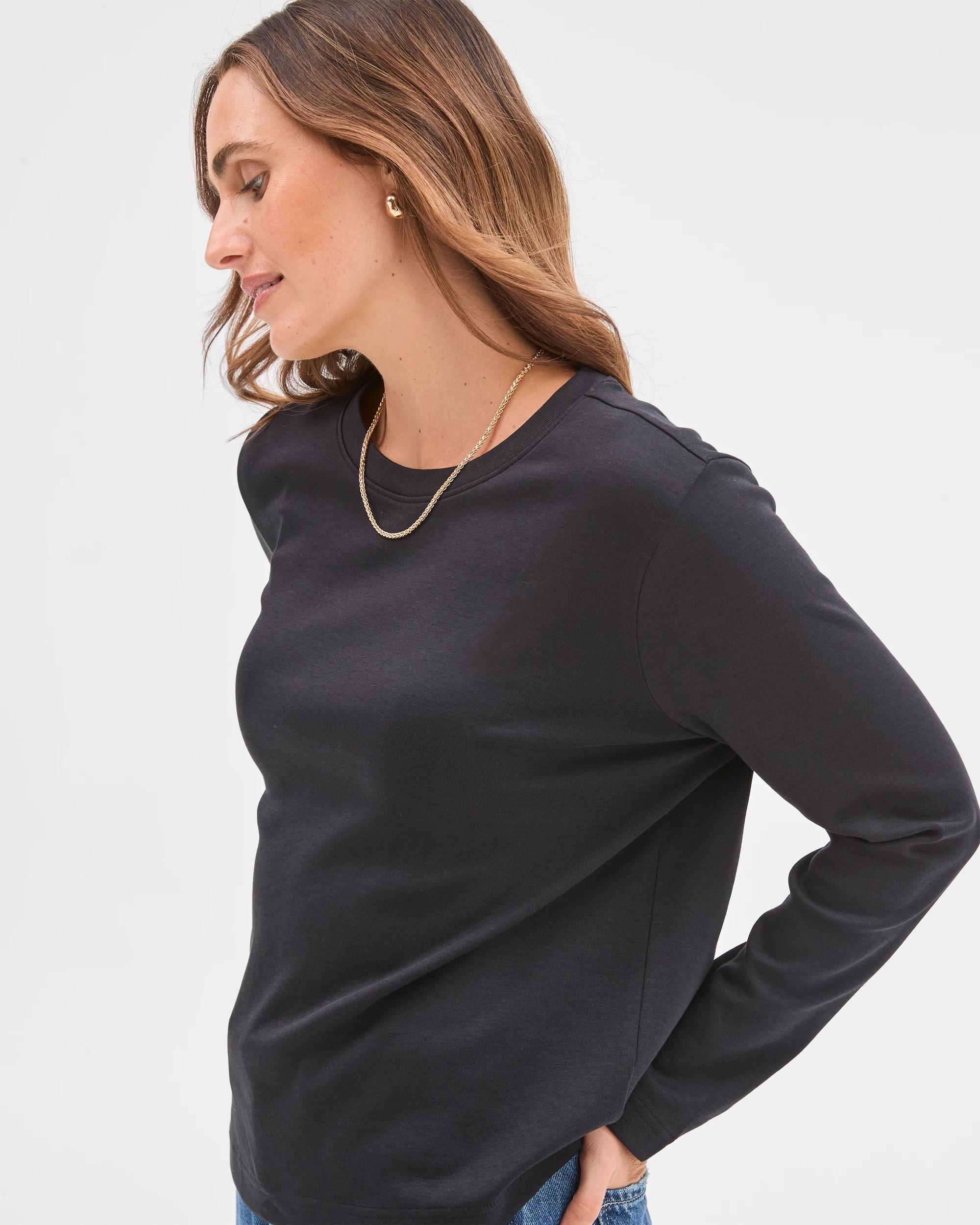 1 Target Woman Australian Cotton Classic Long Sleeve Crew Neck T-Shirt BLACK, 1 of 5