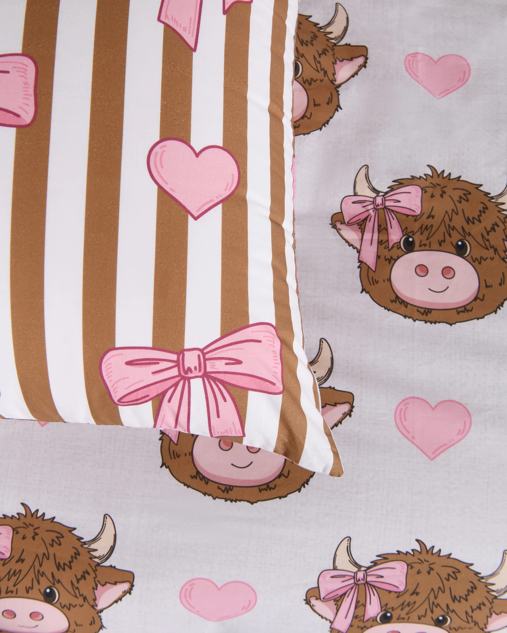 5 Jack & Ava Holly the Highland Cow Kids Cotton Percale Reversible Quilt Cover Set - Double Bed - Pink, 5 of 10
