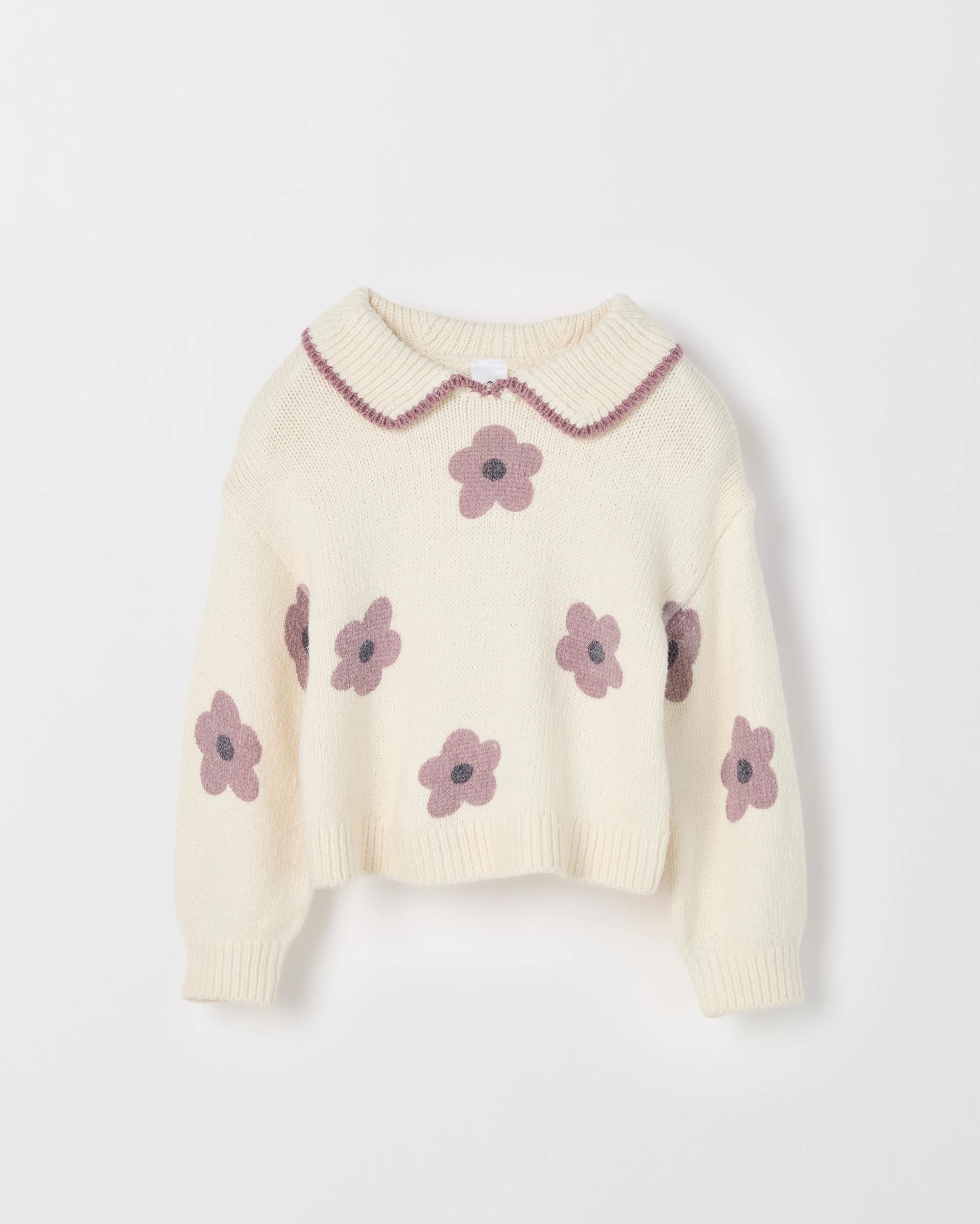 1 Target Kids Long Sleeve Knit Jumper FLORAL AOP CREAM, 1 of 2