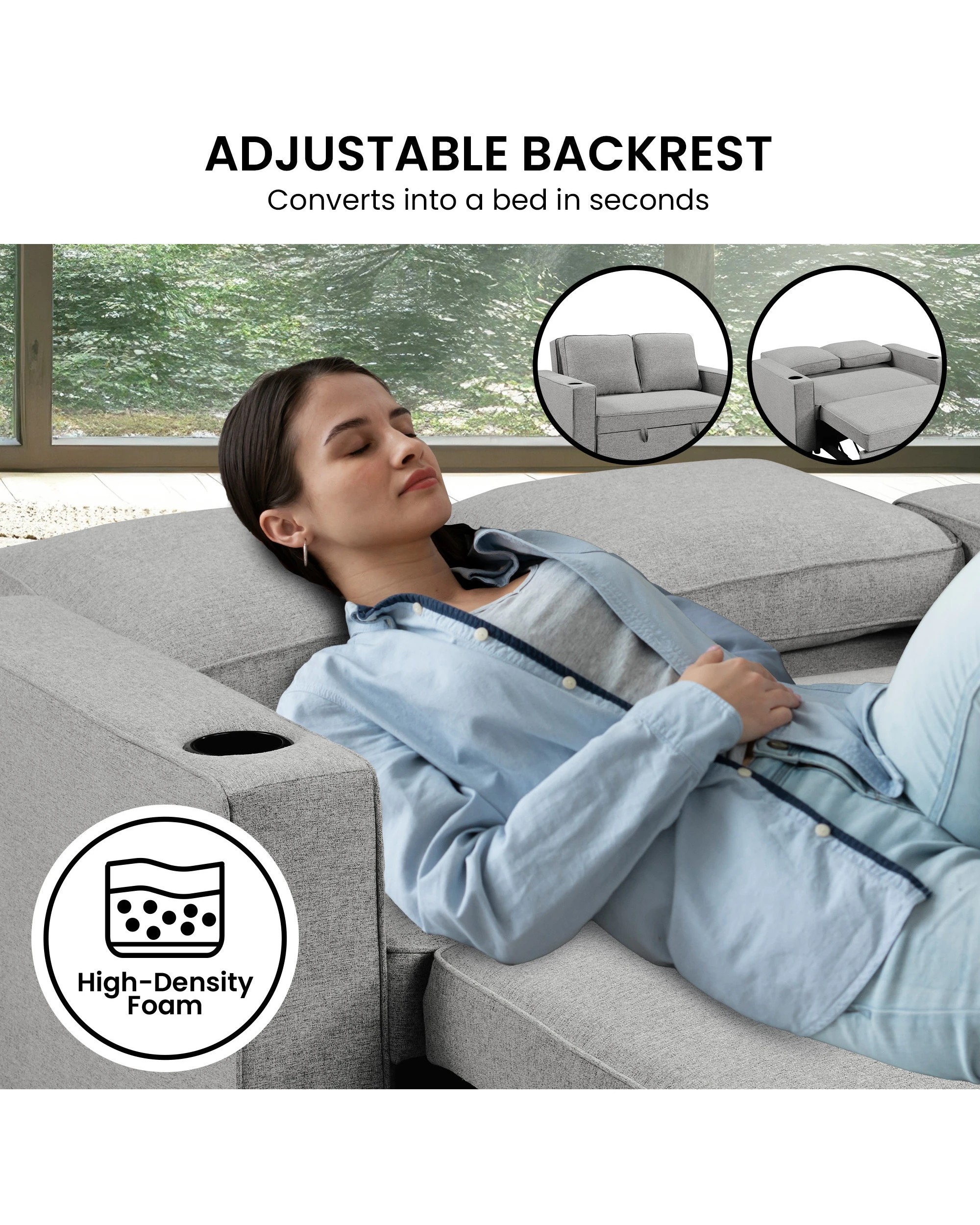 7 Sarantino Hoffman Linen Sofa Bed With Cushions And Cup Holders Light Grey, 7 of 10