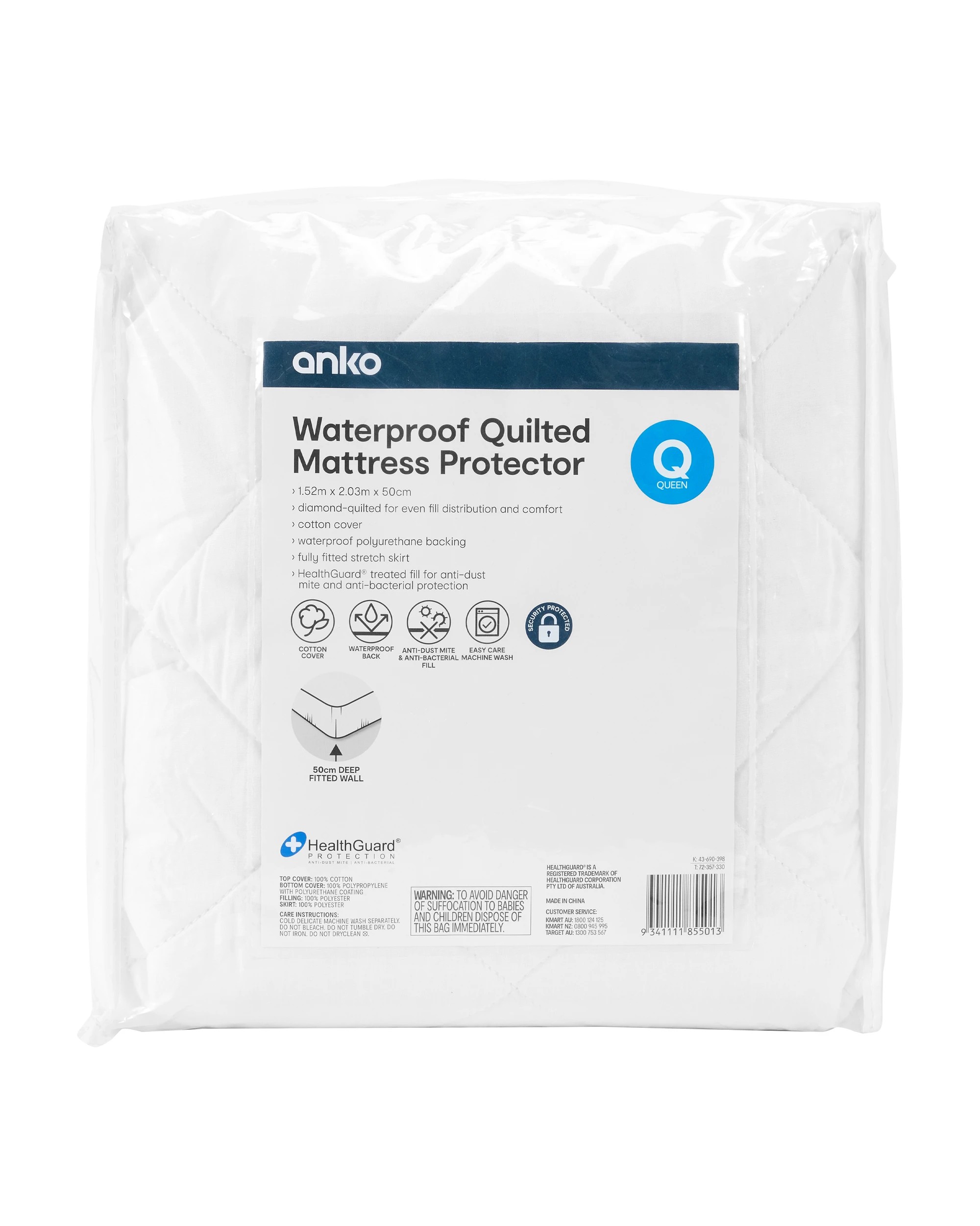 1 Waterproof Quilted Mattress Protector - Queen Bed, White, 1 of 4