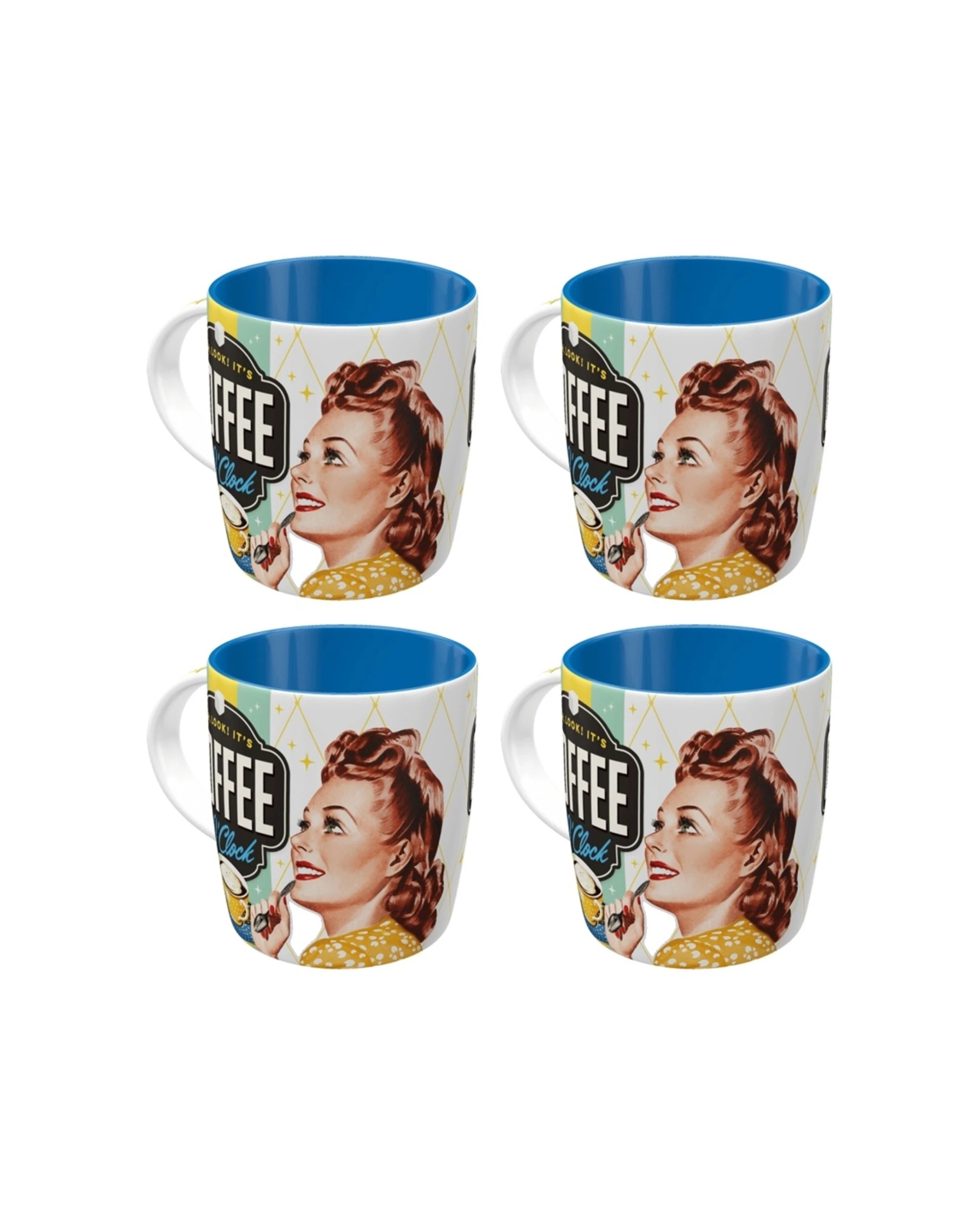 1 Nostalgic-Art 4PK Ceramic Mug 330ml Retro Design - Coffee O'Clock - White, 1 of 5