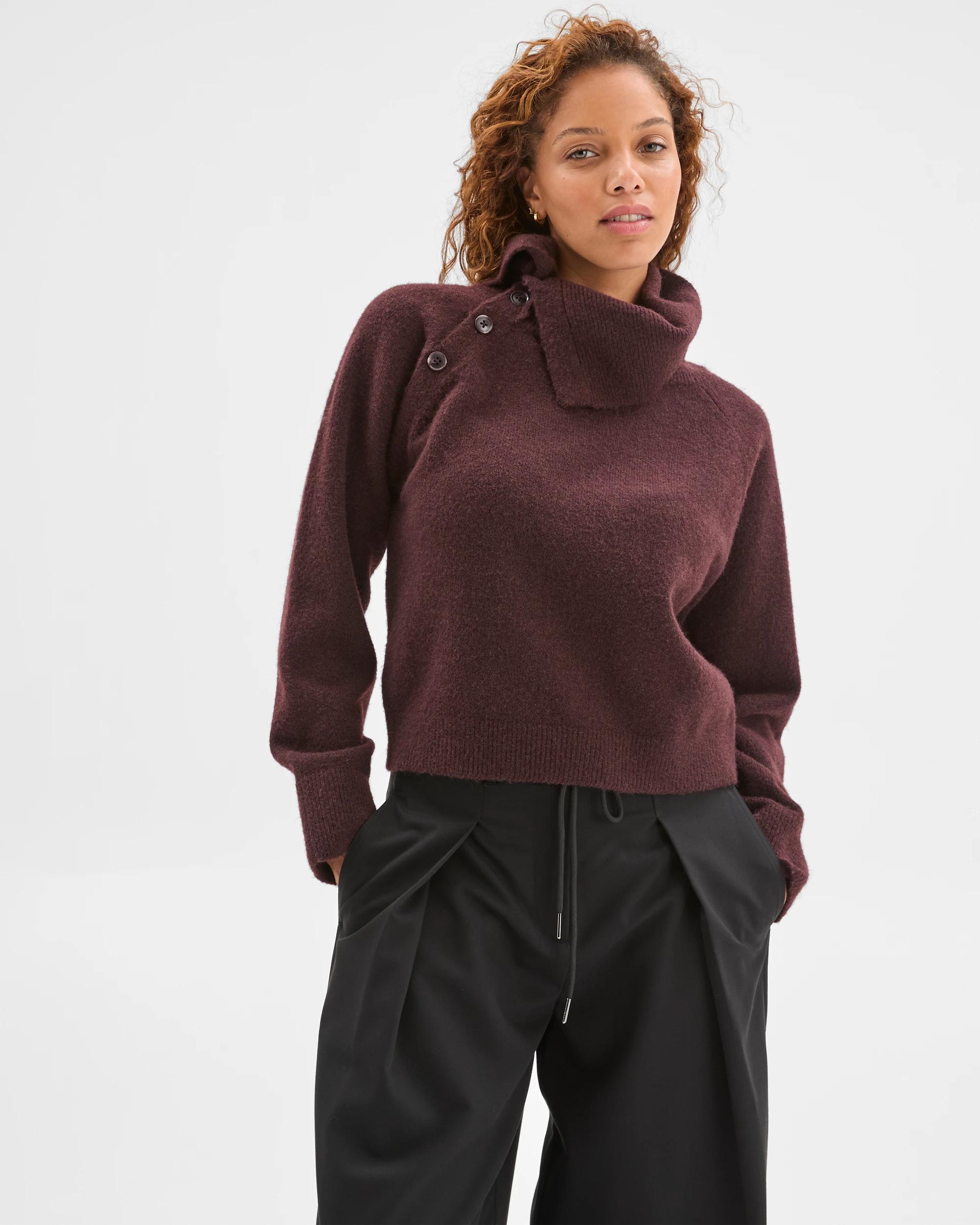 4 Preview Long Sleeve Asymmetric Fold Over Collar Jumper DARK CHCOCOLATE, 4 of 6
