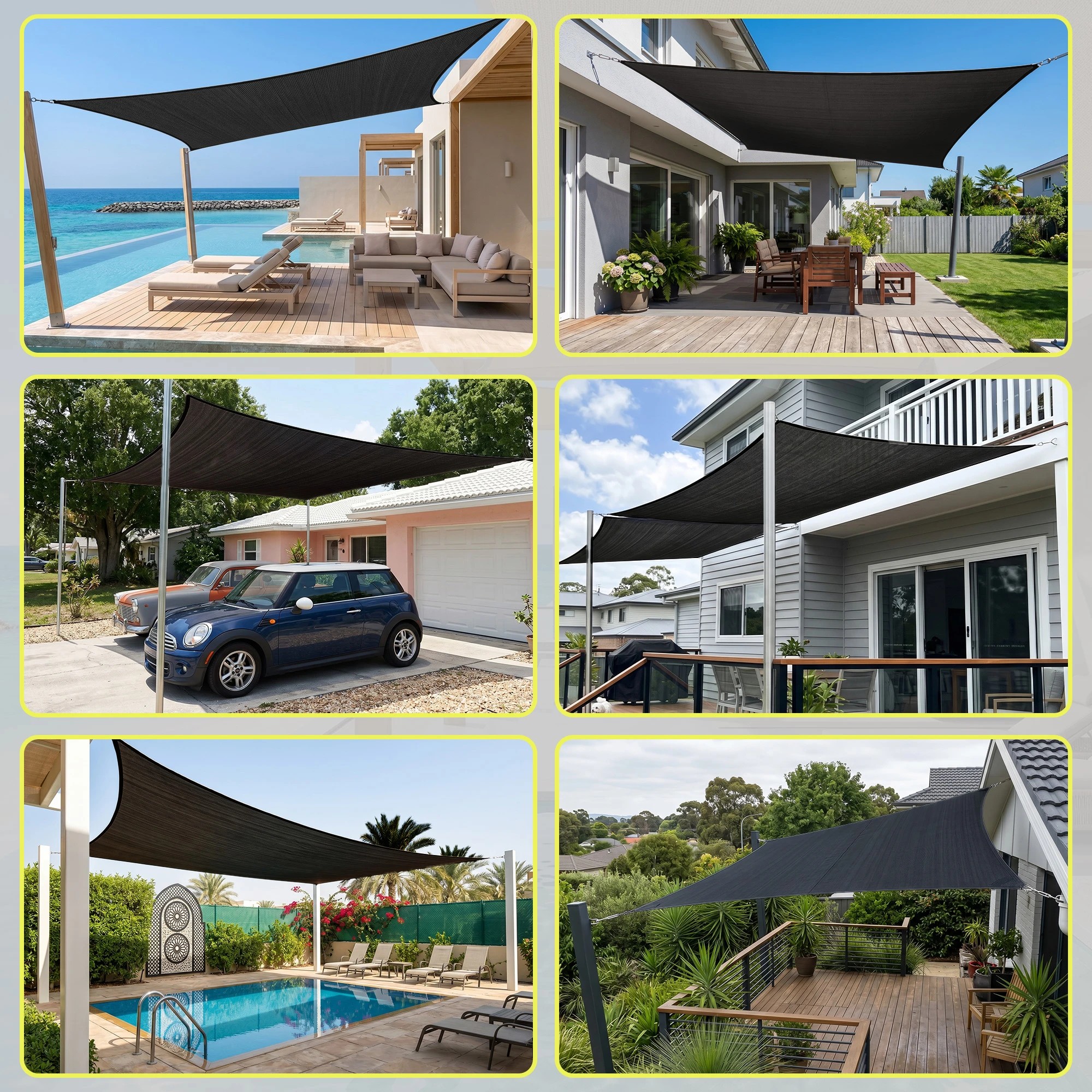 8 Instahut Sun Shade Sail Cloth 98% UV Block Outdoor Canopy Rectangle 5X6M - Black, 8 of 9