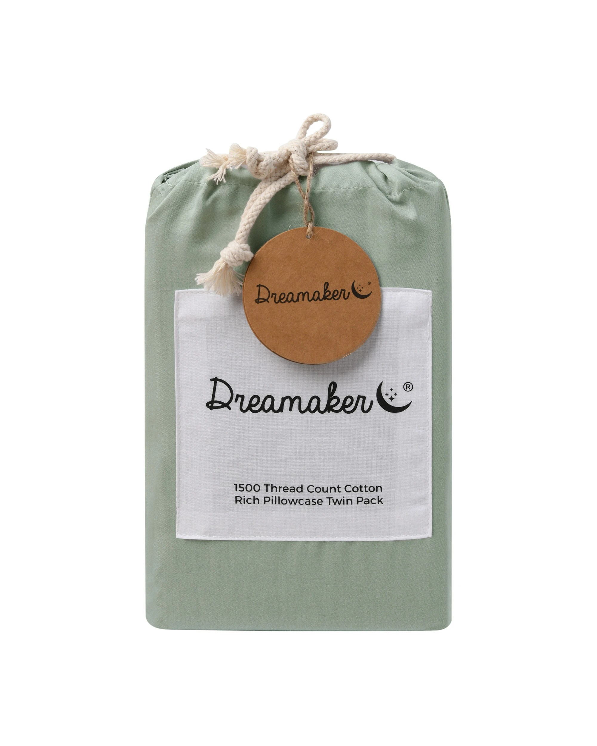 5 Dreamaker 1500TC Cotton Rich Standard Pillowcase Twin Pack - Sage, 5 of 5