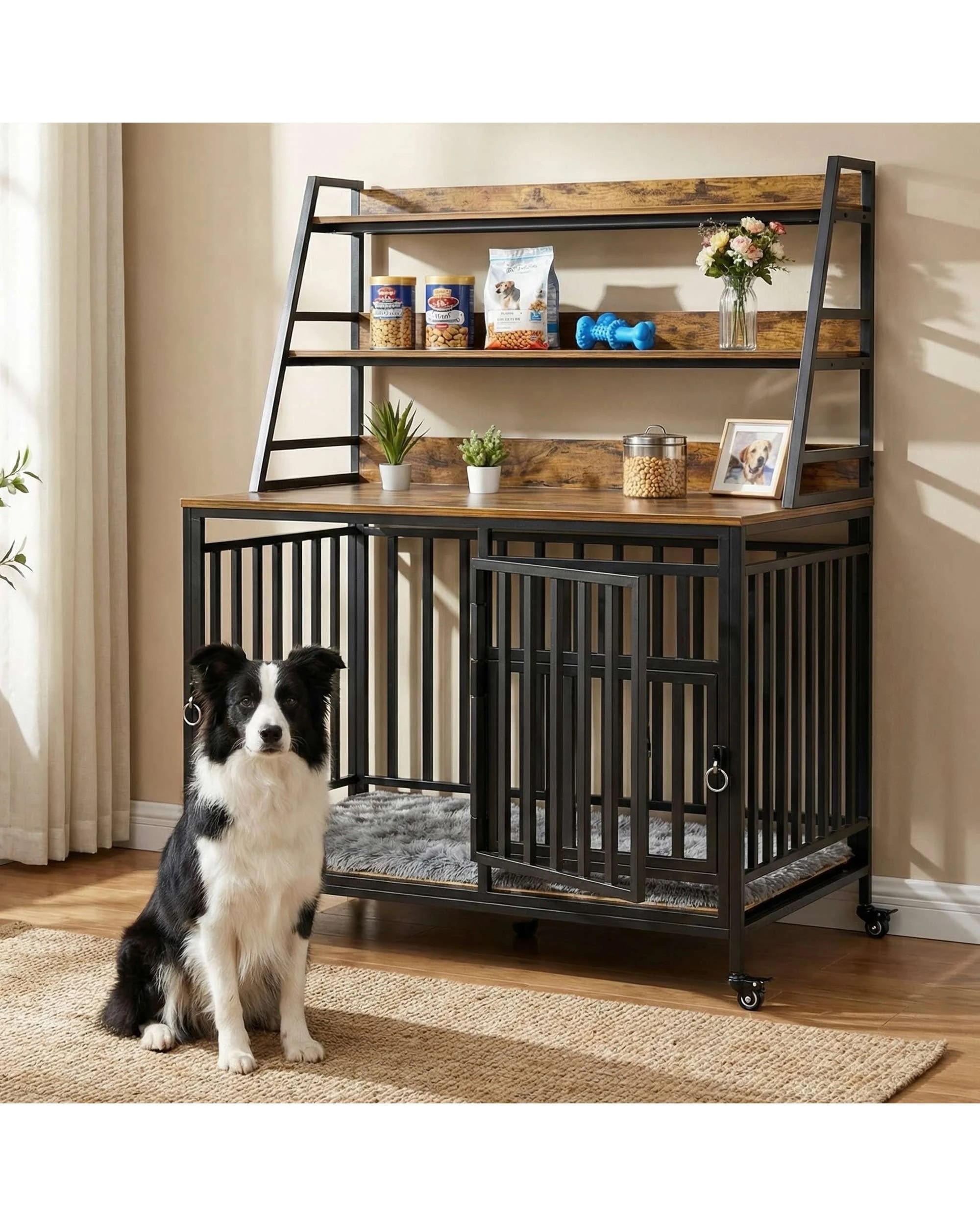 4 Advwin Wooden Wire Dog Kennel Side End Table Steel Puppy Crate, 4 of 8