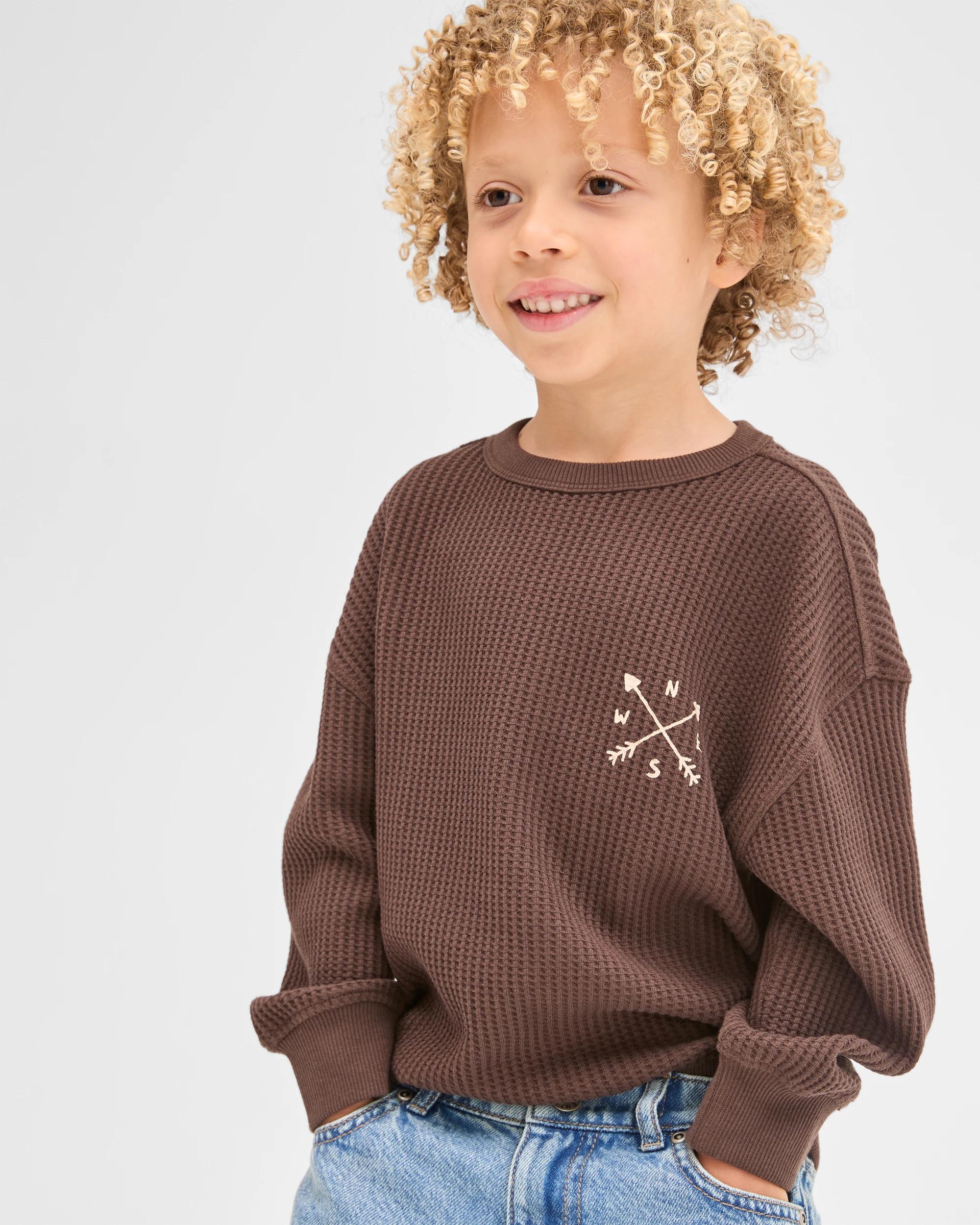 3 Target Kids Australian Cotton Long Sleeve Oversized Waffle T-Shirt HOT FUDGE, 3 of 6