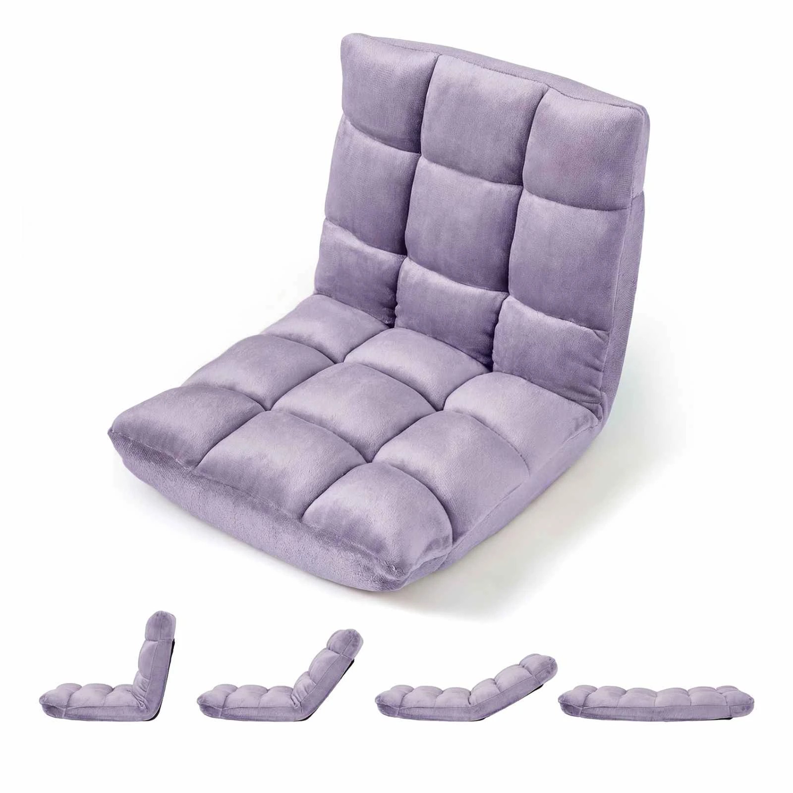 1 Costway Adjustable 14-Position Floor Chair Folding Couch Recliner Lazy Sofa Chaise Lounge - Purple, 1 of 3