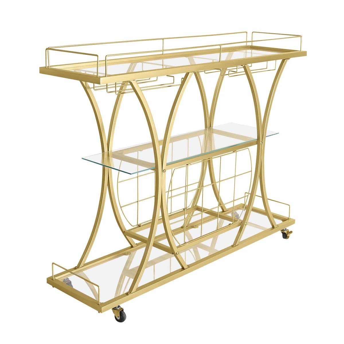 5 Ausway Bar Cart Wine Rack Drinks Trolley Glass Holder - Gold, 5 of 7