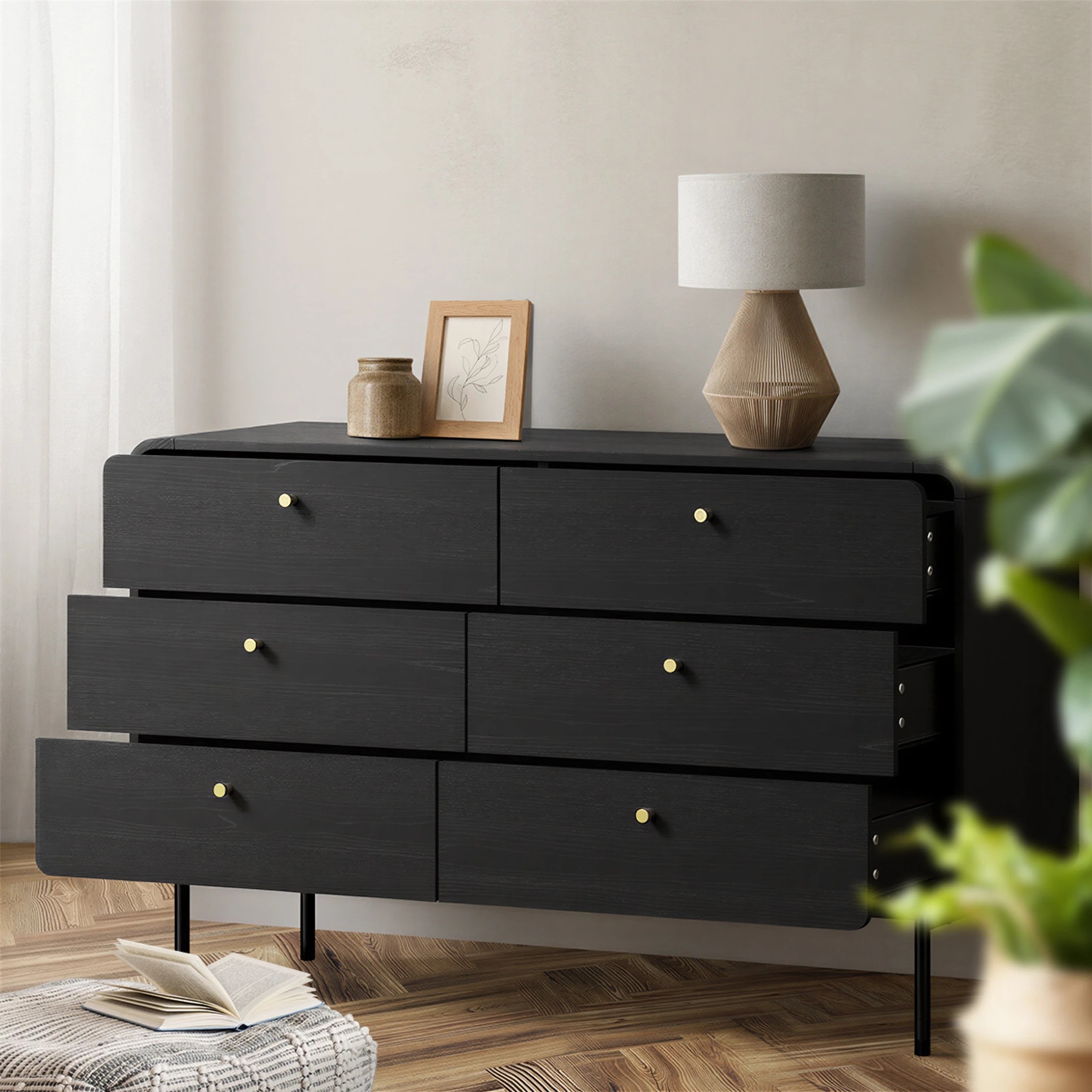 4 Oikiture 6 Chest of Drawers Tallboy Storage Cabinet Dresser - Black, 4 of 9