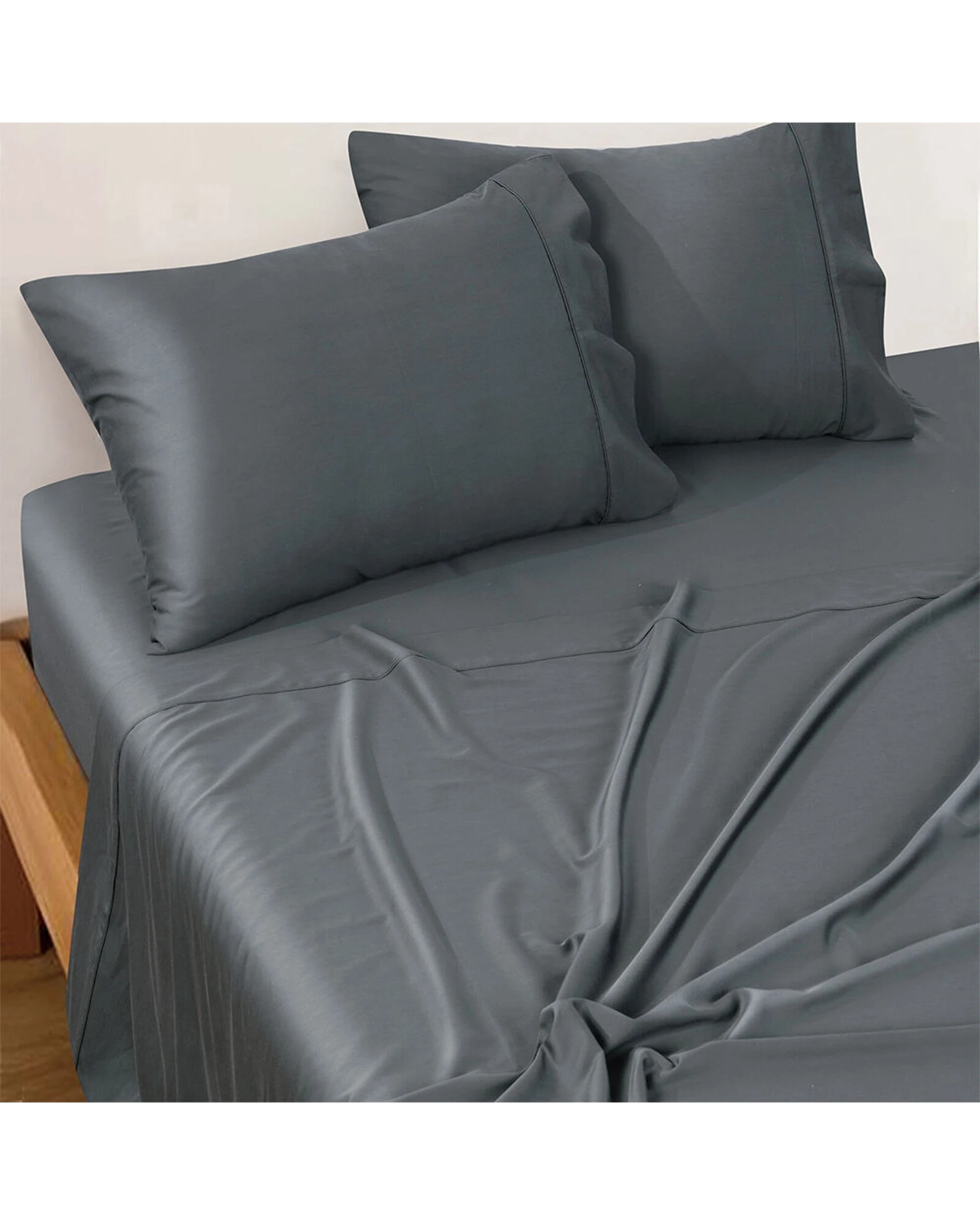 1 Bianca Rosebank 500TC Bamboo Cotton Sateen Blend Sheet Set With 2 Pillowcases - Queen Bed - Grey, 1 of 7