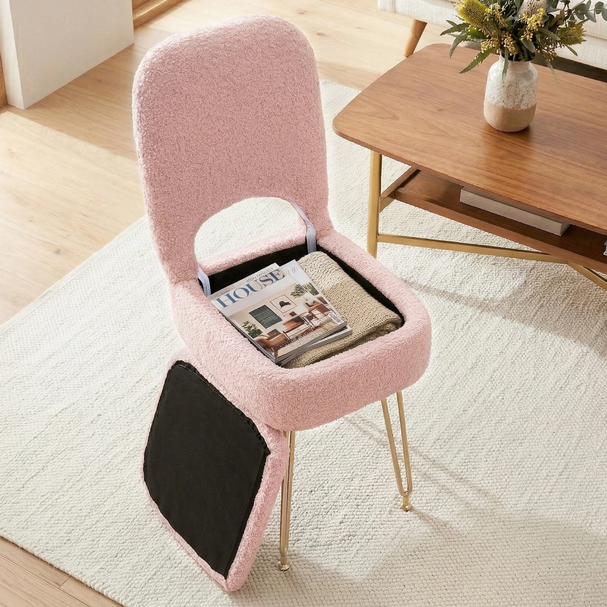 5 Artiss Storage Ottoman Vanity Stool Foot Stool Folding Back - Pink, 5 of 8