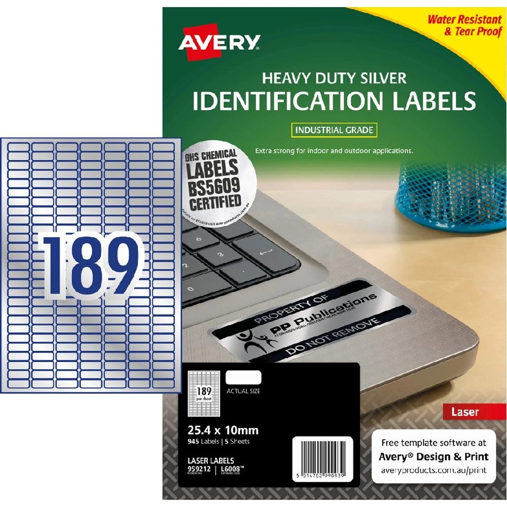 1 Avery 189UP Heavy Duty Laser Labels Silver 5 Sheets, 1 of 4
